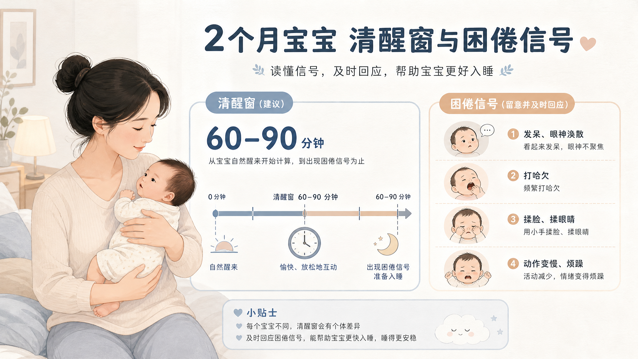 2个月宝宝睡多久才正常？看总量范围和清醒窗就够了