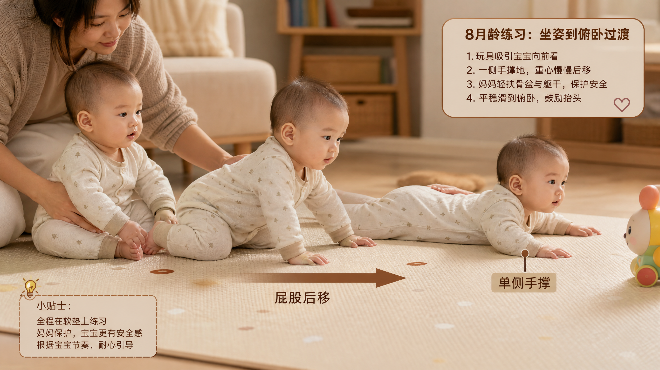 坐得稳却不肯趴？厚衣季4步练会坐转俯卧