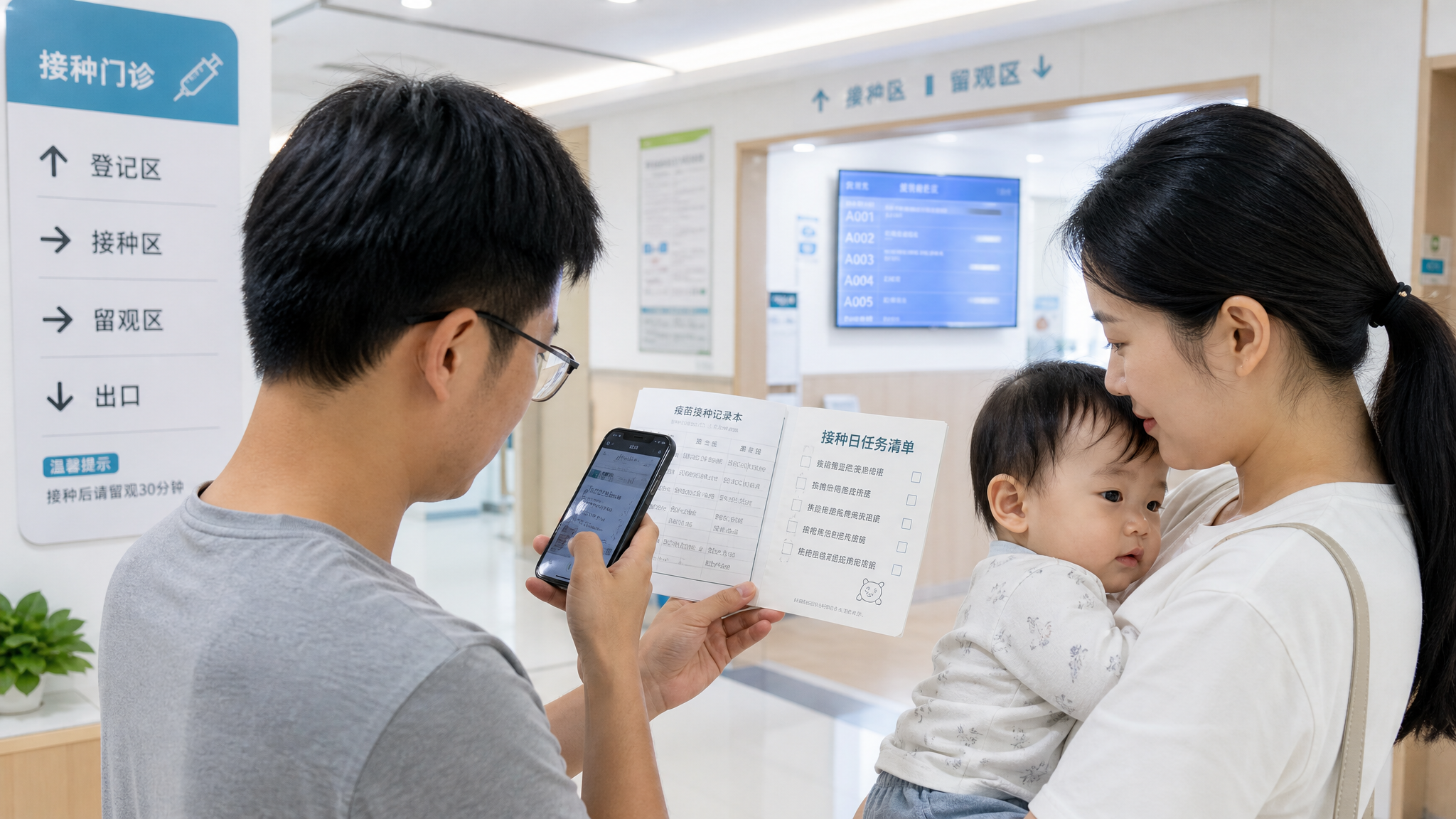 爸爸接种日别站旁边：3个任务让门诊快一半