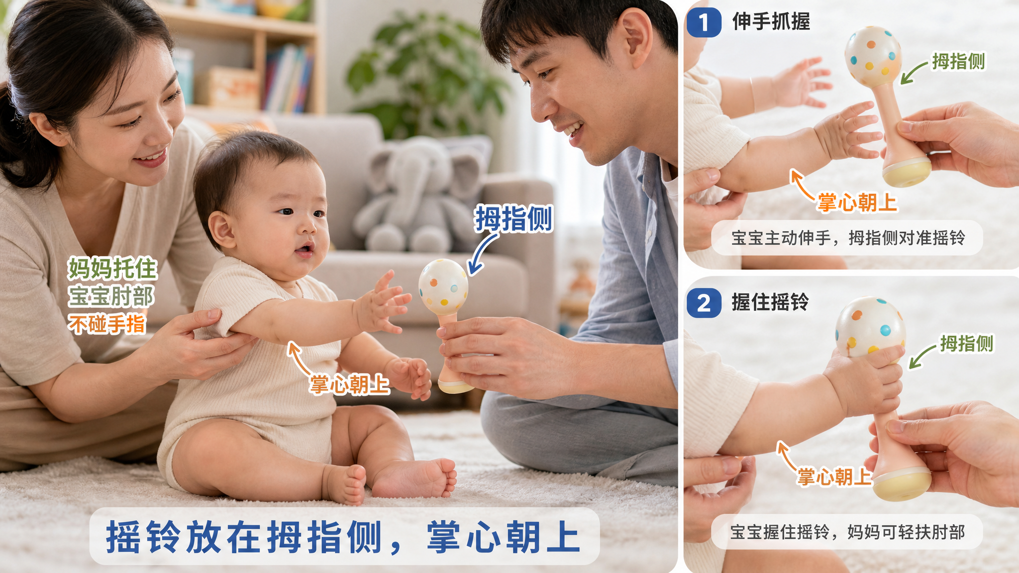 5-8月宝宝抓东西老掉？先把掌心转朝上再说