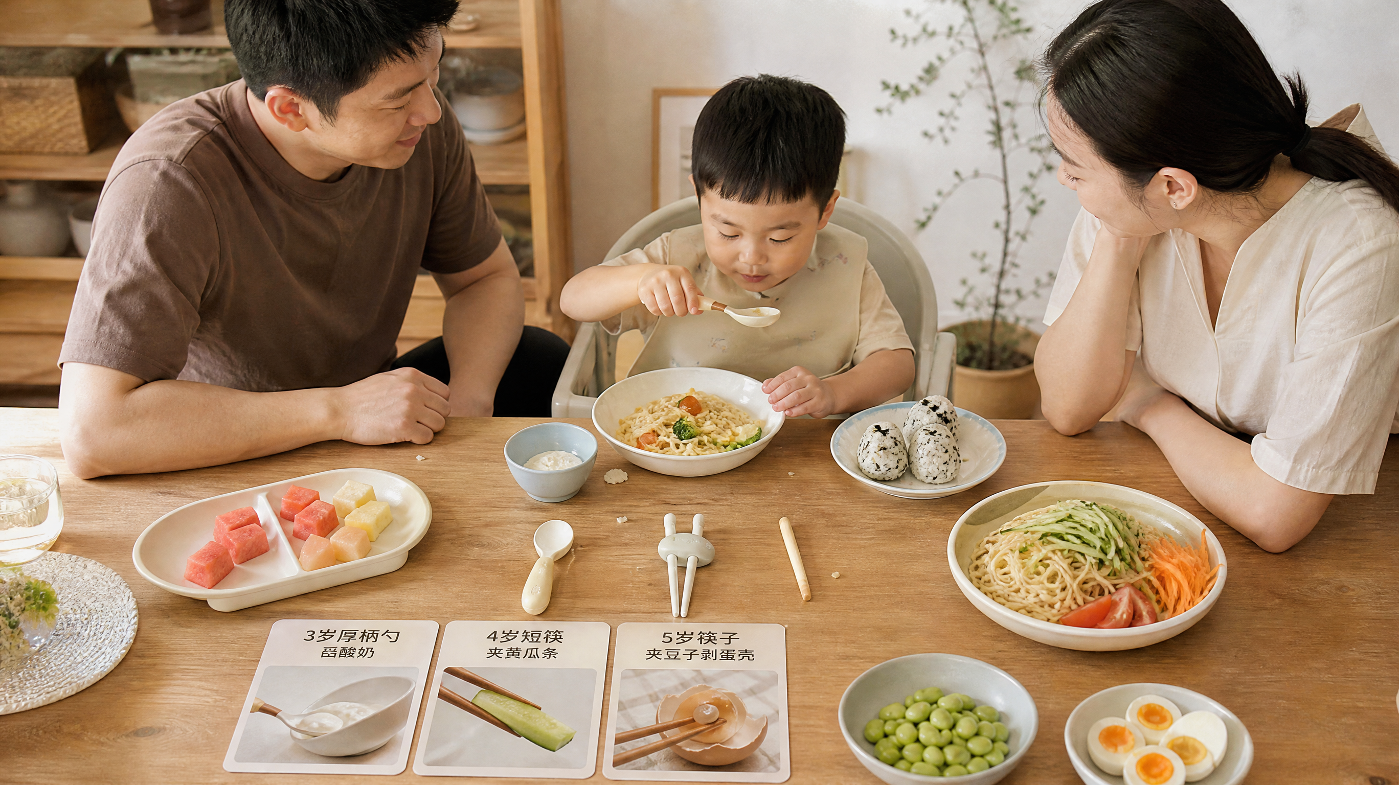 3-6岁勺筷总用不好？按这套夏季分阶练，越吃越会