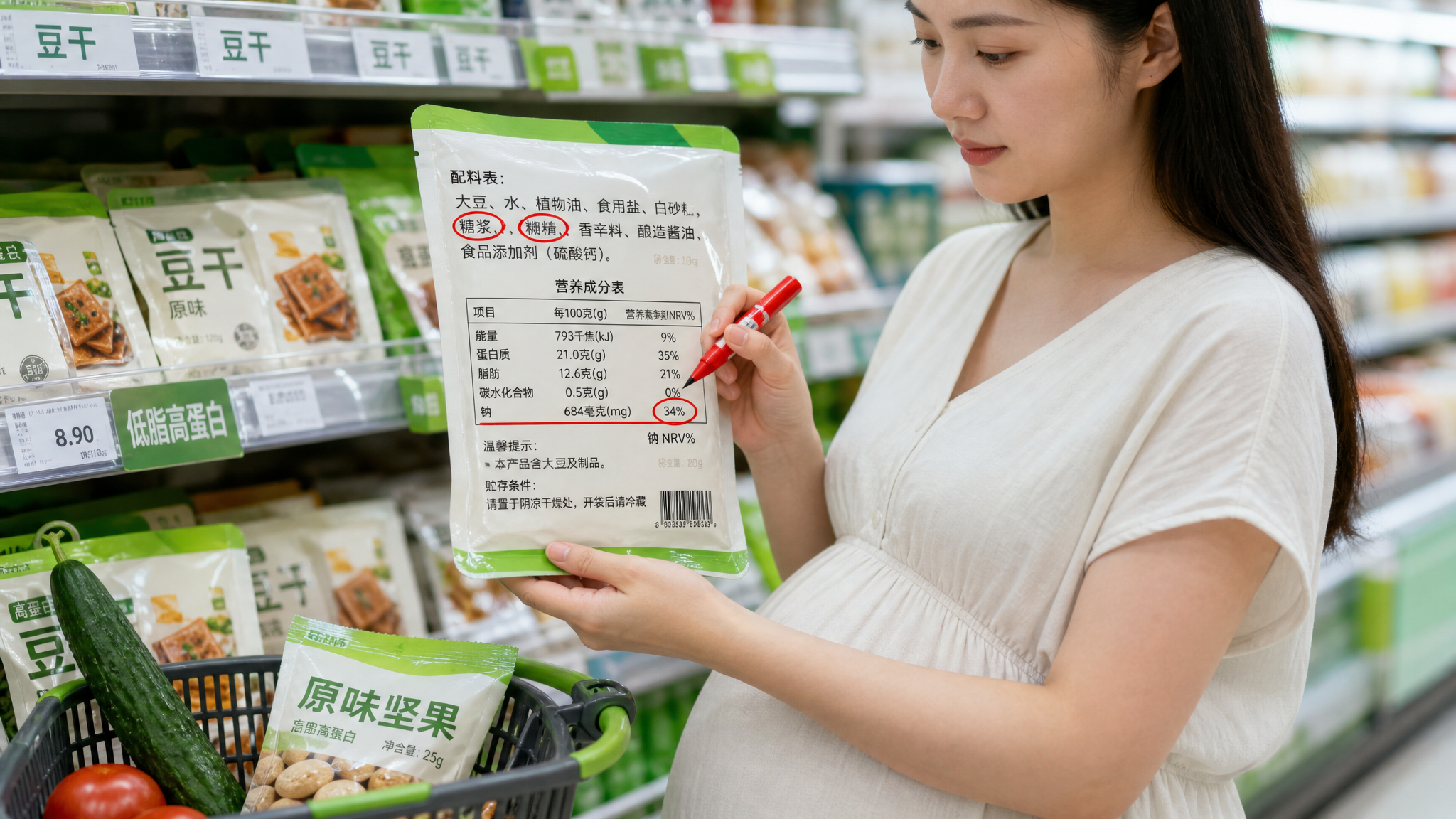 孕妈控糖豆干怎么挑：先查糖浆，再算钠