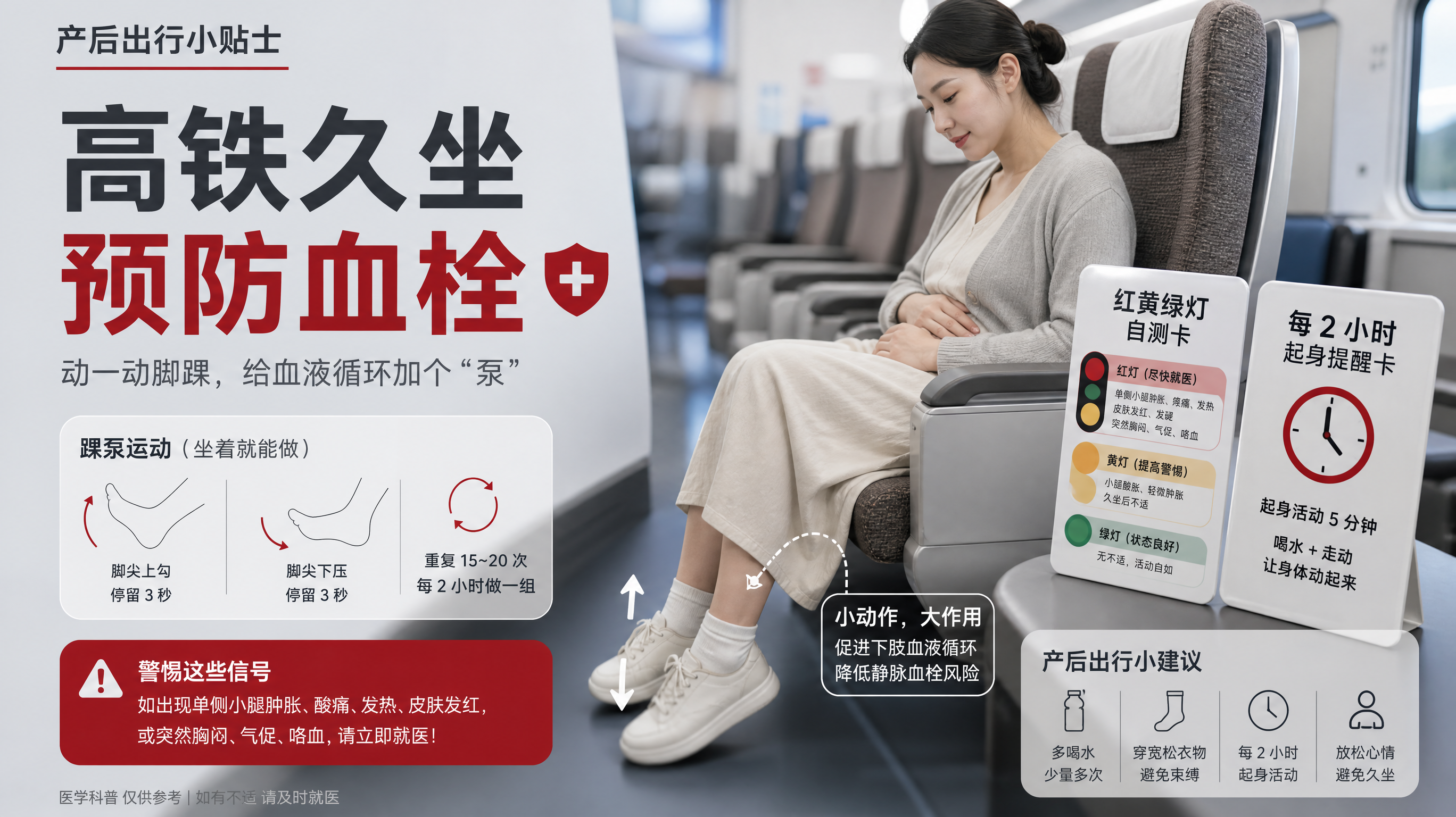 剖宫产返程久坐别硬扛：产后血栓红黄绿灯自测