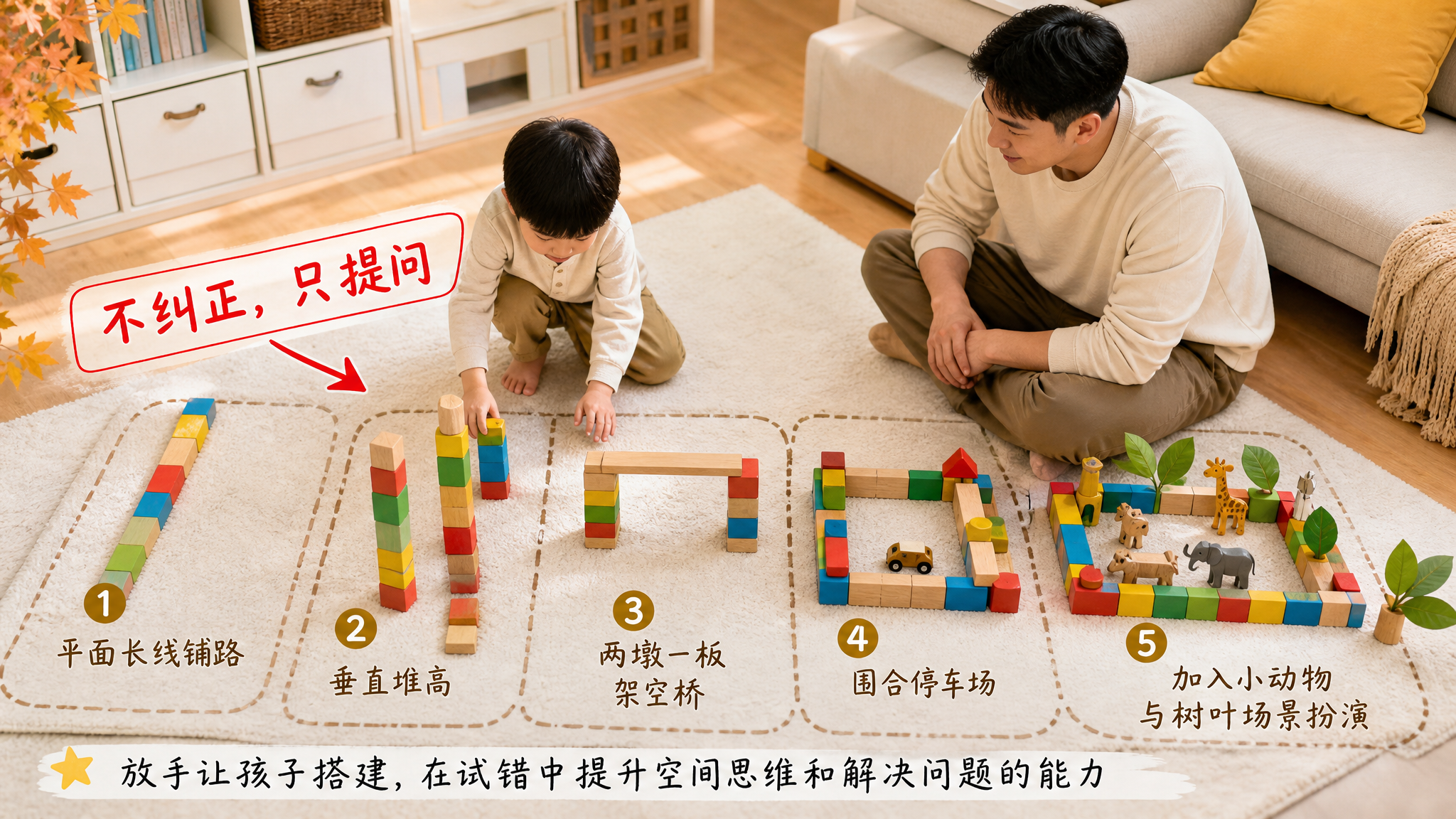 孩子搭积木总推倒？用5阶动线玩到3D架构