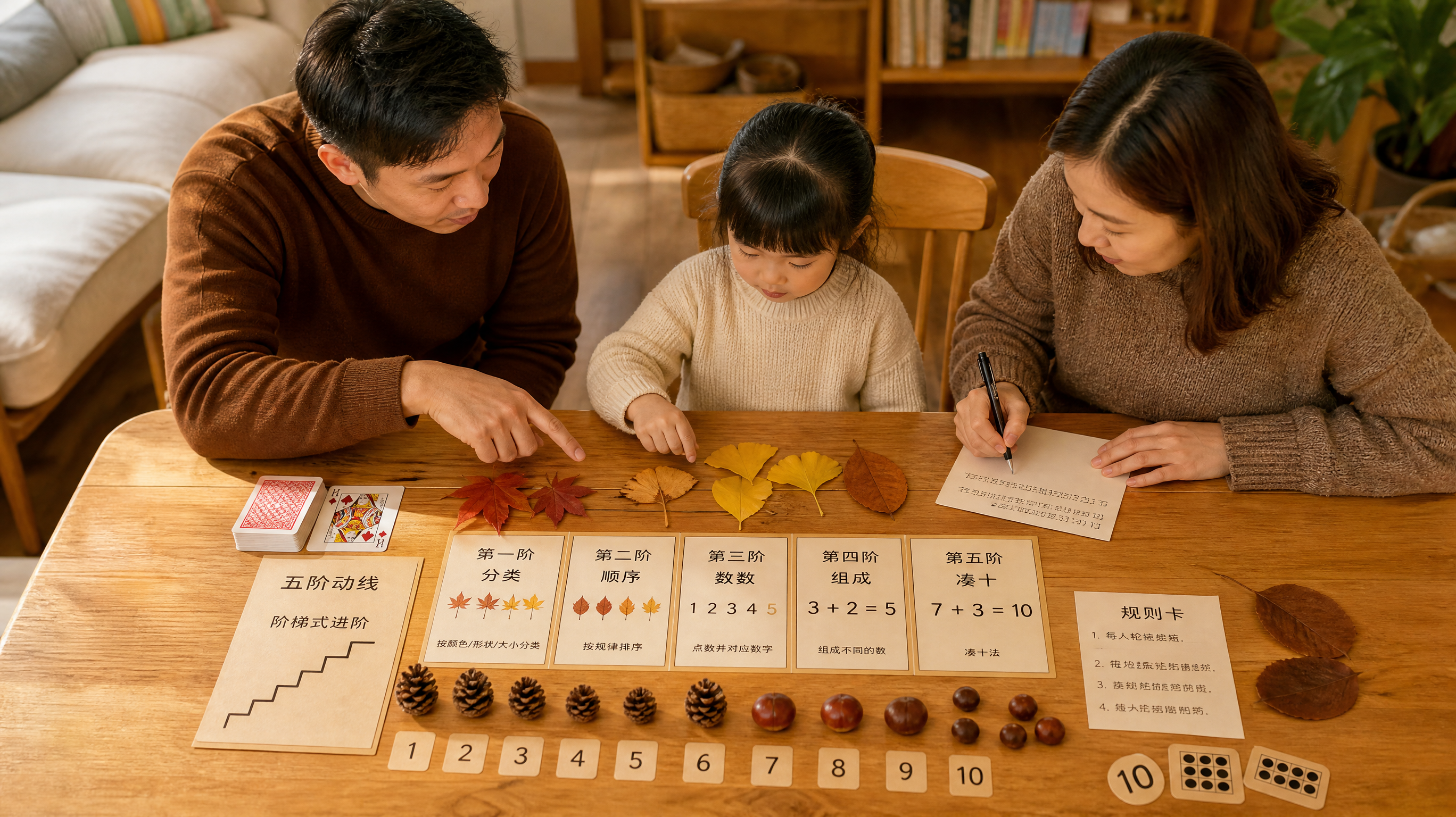 孩子会背1-100却数不清？10分钟扑克落叶数感游戏