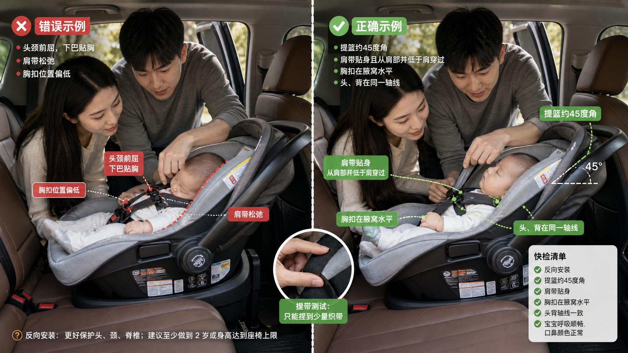 返程堵车别让宝宝“睡折了” 2分钟查安全座椅