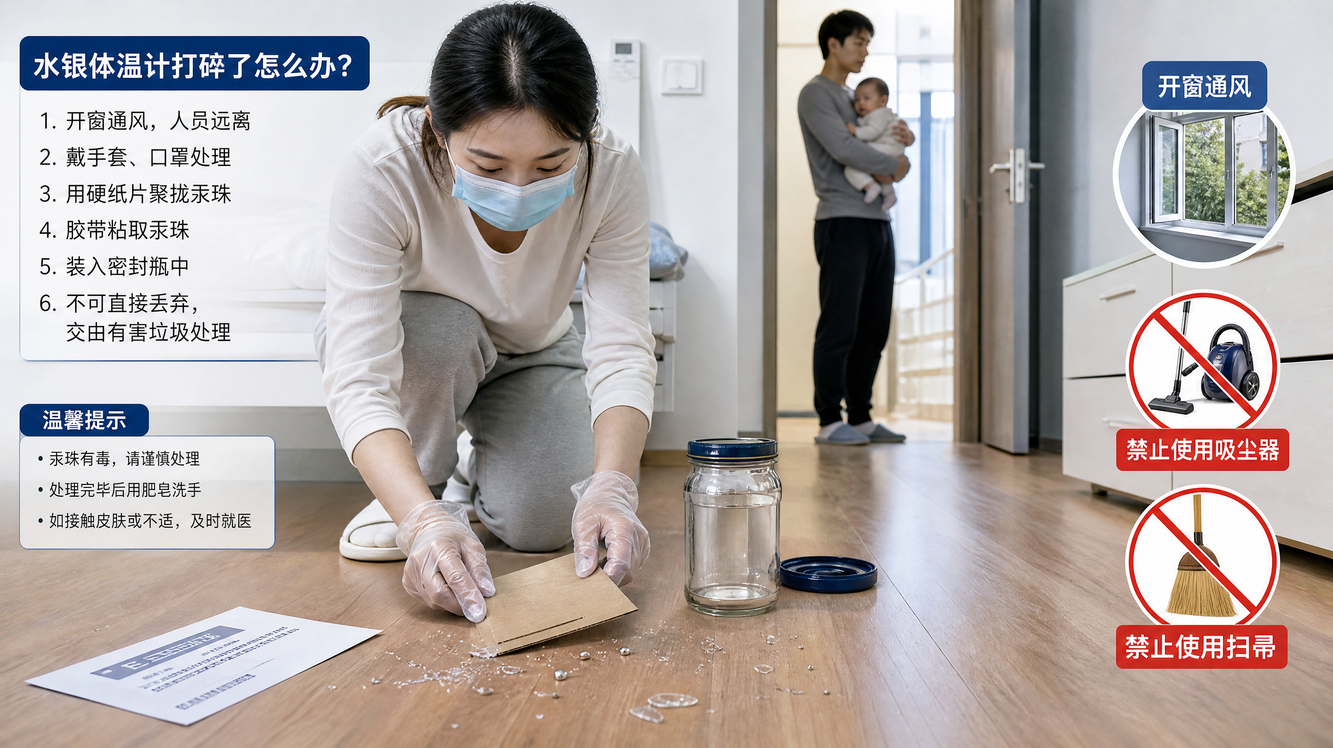 水银体温计摔碎了别慌：4步处理+3条就医红线