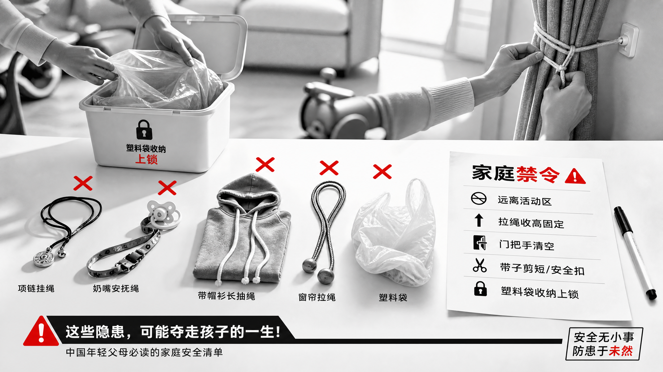 家里这5样“带子/袋子”先禁掉：勒颈窒息不是矫情