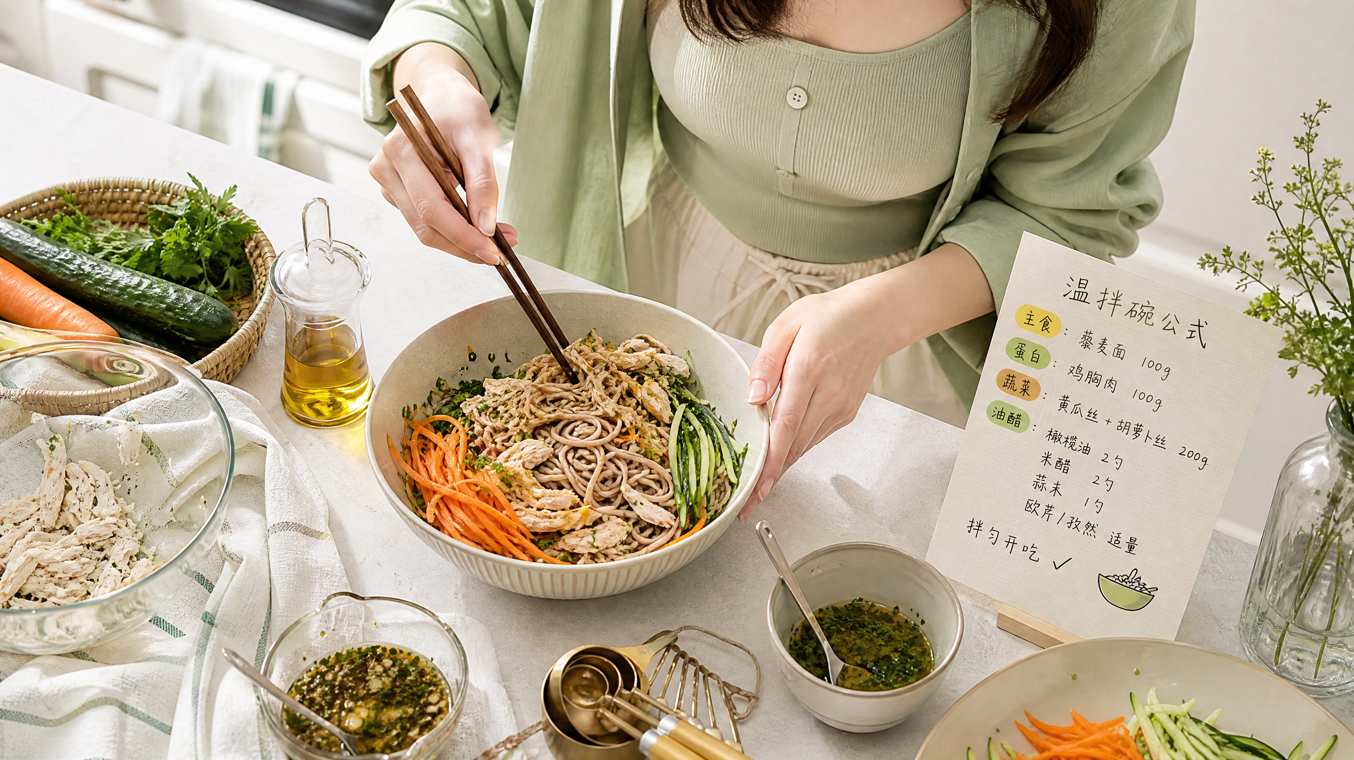 小暑别靠冰奶茶续命：15分钟温拌鸡丝荞麦碗
