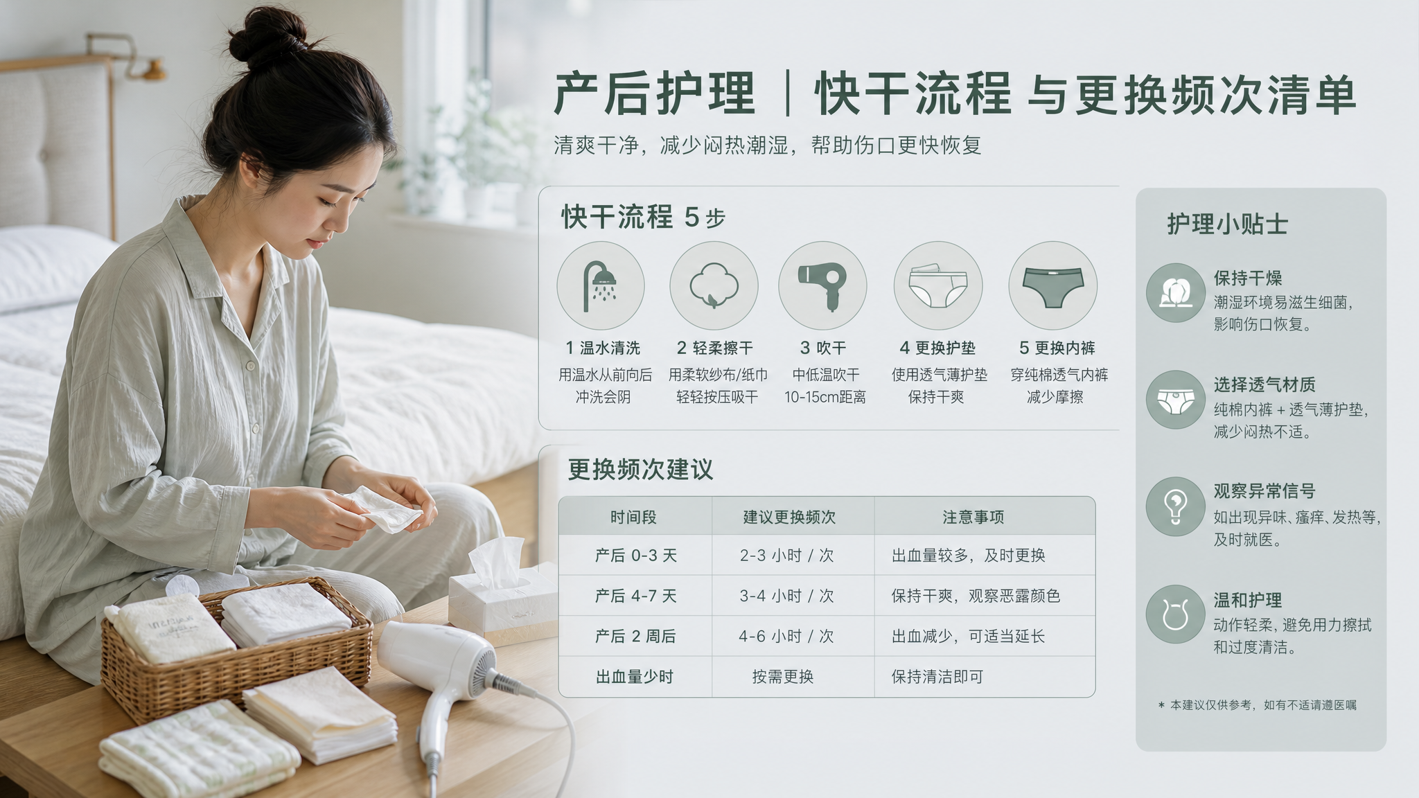 产后会阴闷痒有味？多半不是感染，按这套快干更换做