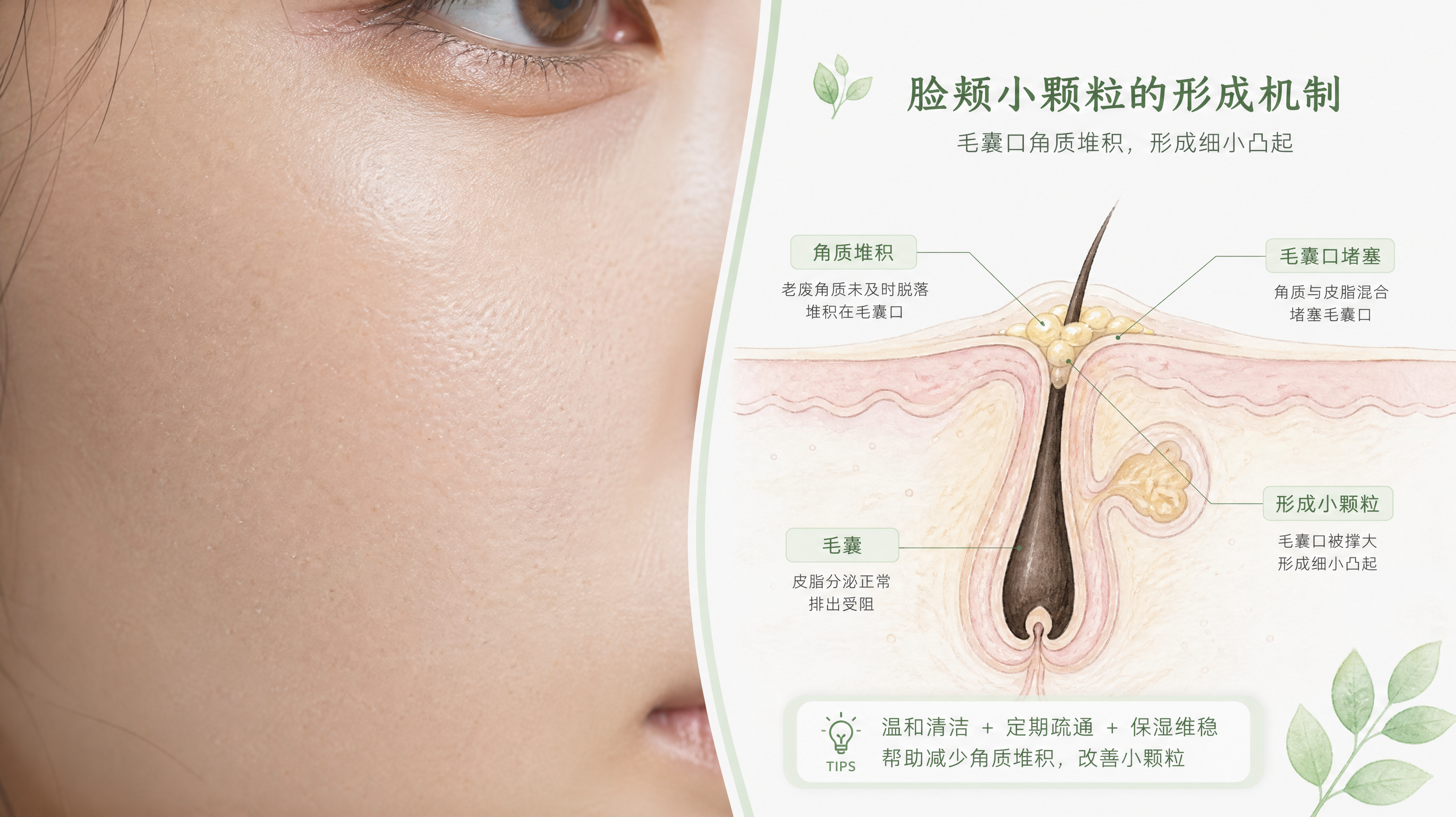 面颊小颗粒别当闭口：秋燥让毛周角化更明显