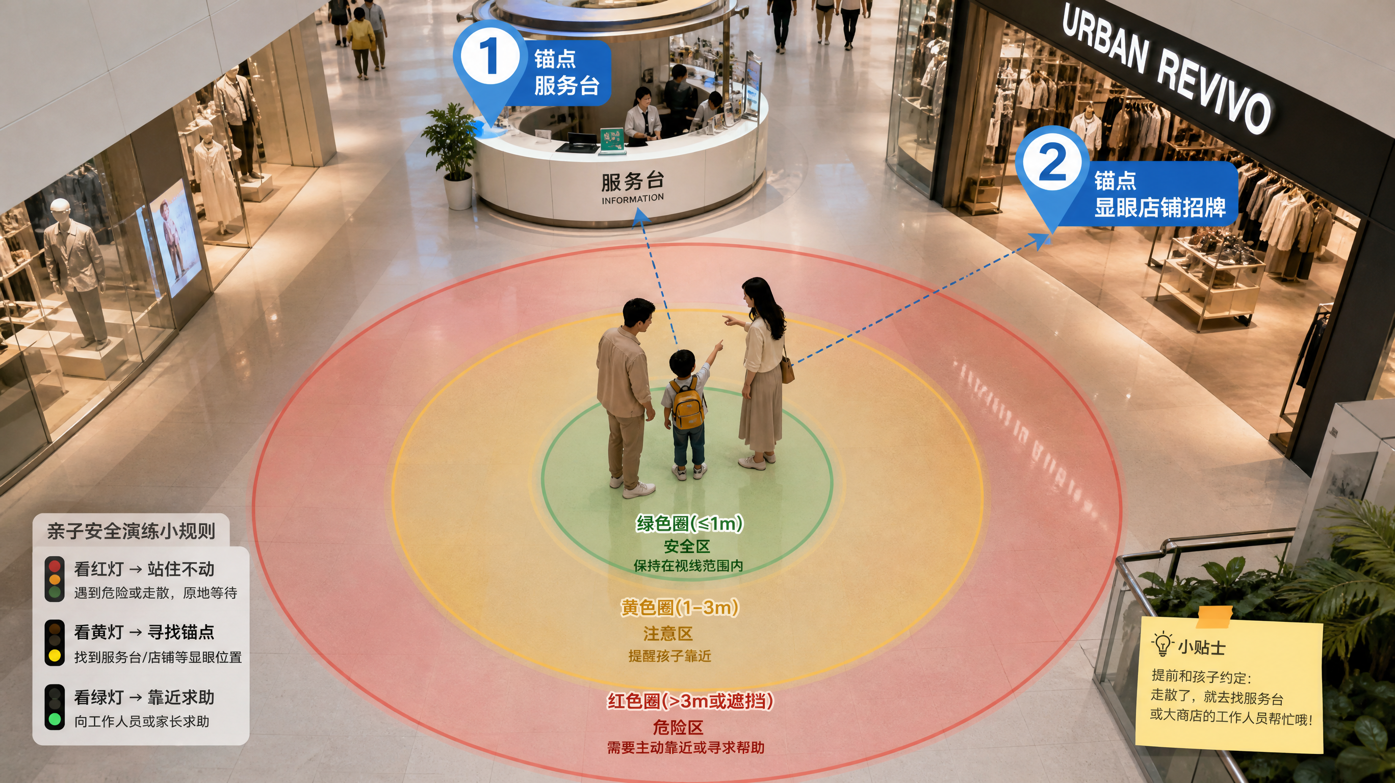 孩子一兴奋就冲？用红黄绿半径防走失