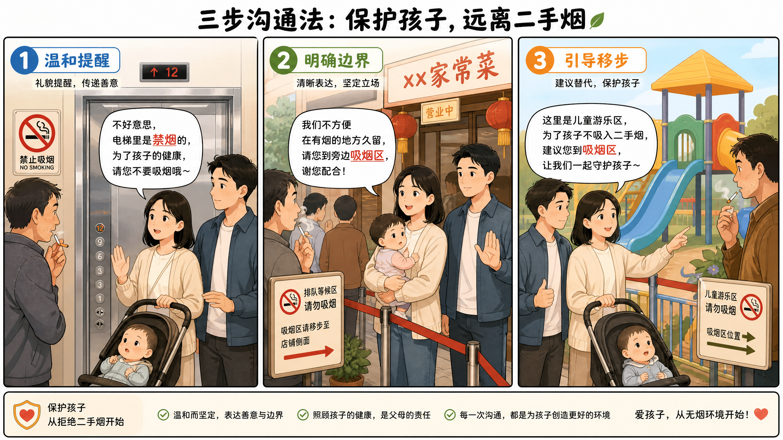 带娃遇到二手烟别硬扛：3句更好用的话术+投诉取证清单