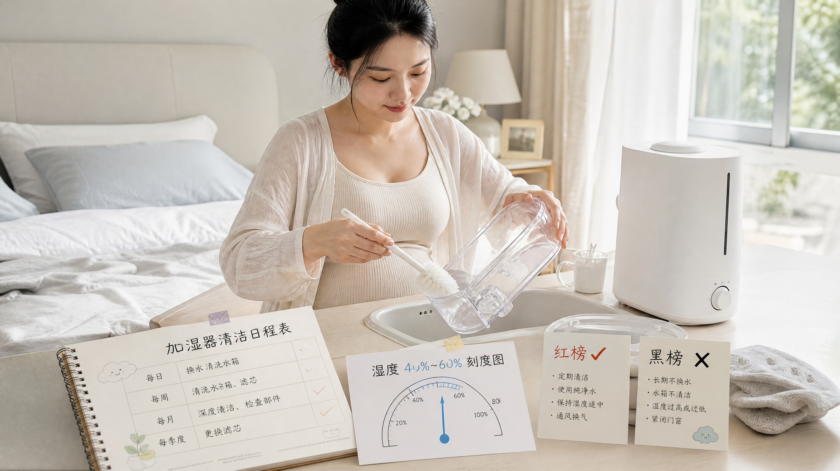 孕期加湿器别随便开：湿度40%-60%和清洁表最关键