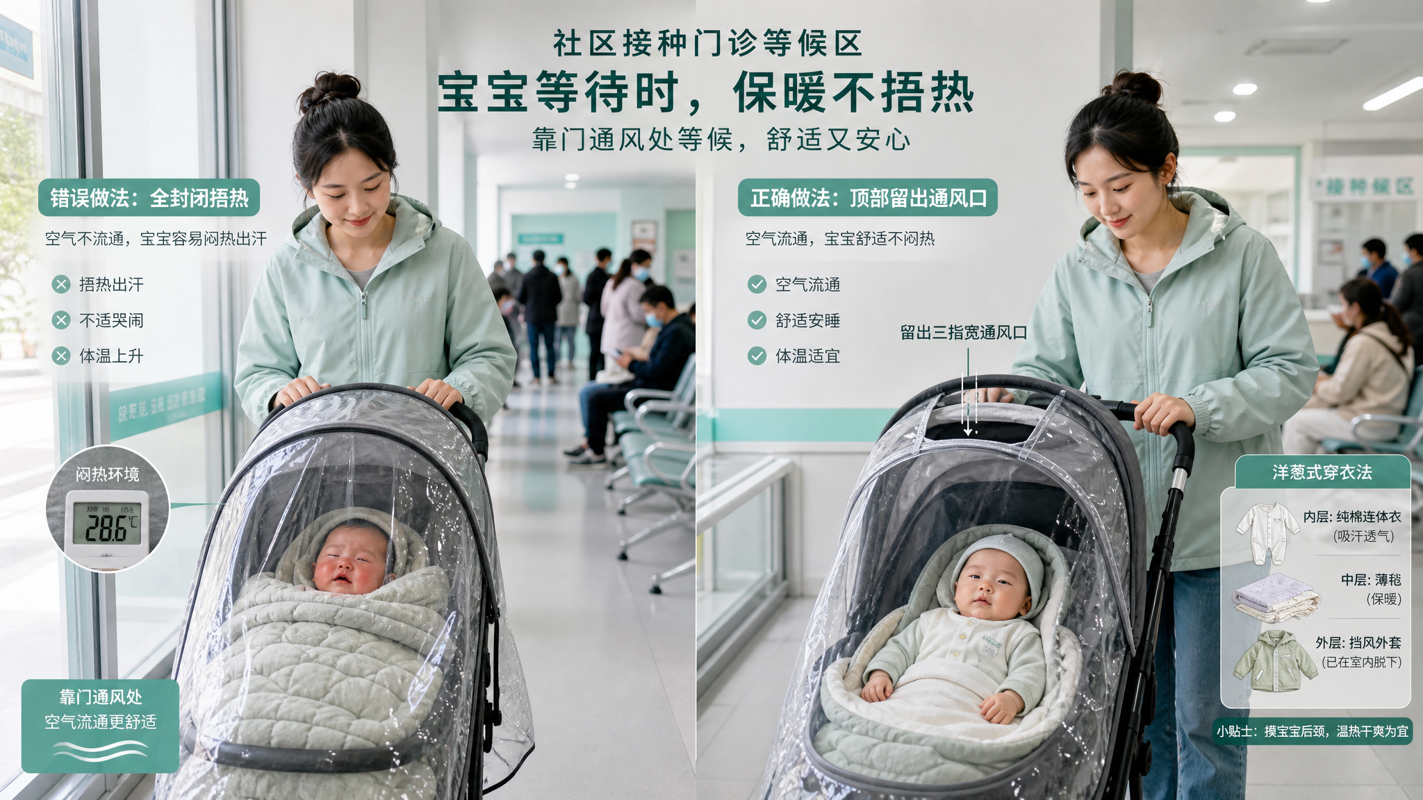 寒露后带娃打疫苗 别把推车捂成缺氧舱