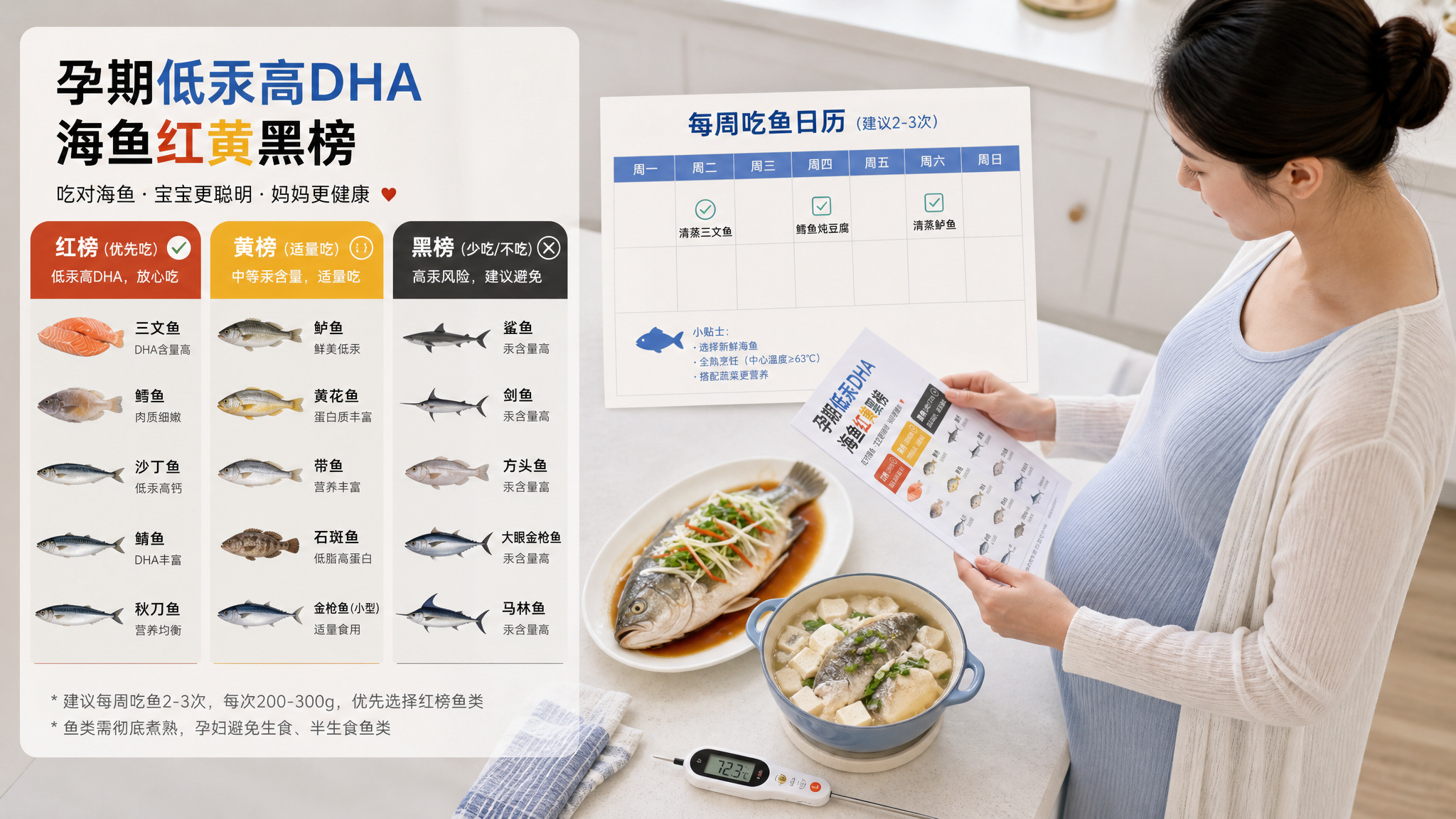 孕期吃鱼别凭感觉：低汞红黑榜和每周克数一次讲清