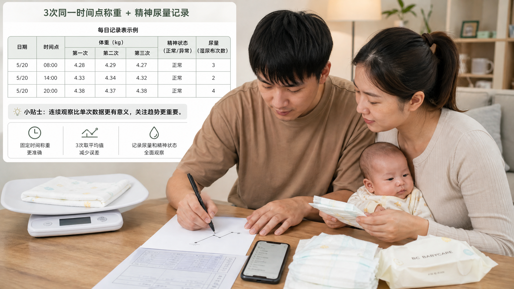 夏天宝宝掉几十克别慌：用3次同点称重+精神尿量看真相