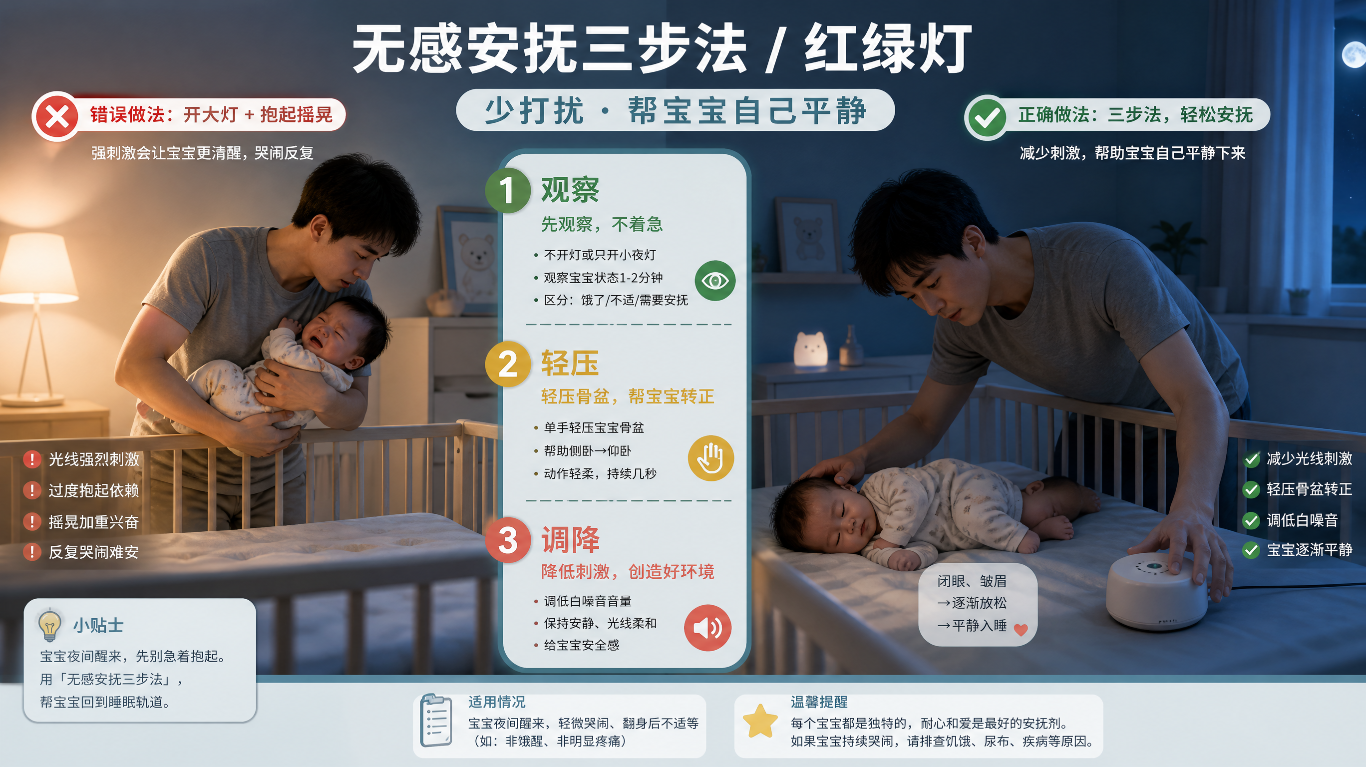 半夜闭眼翻身卡住狂哭？3步无感安抚别抱哄