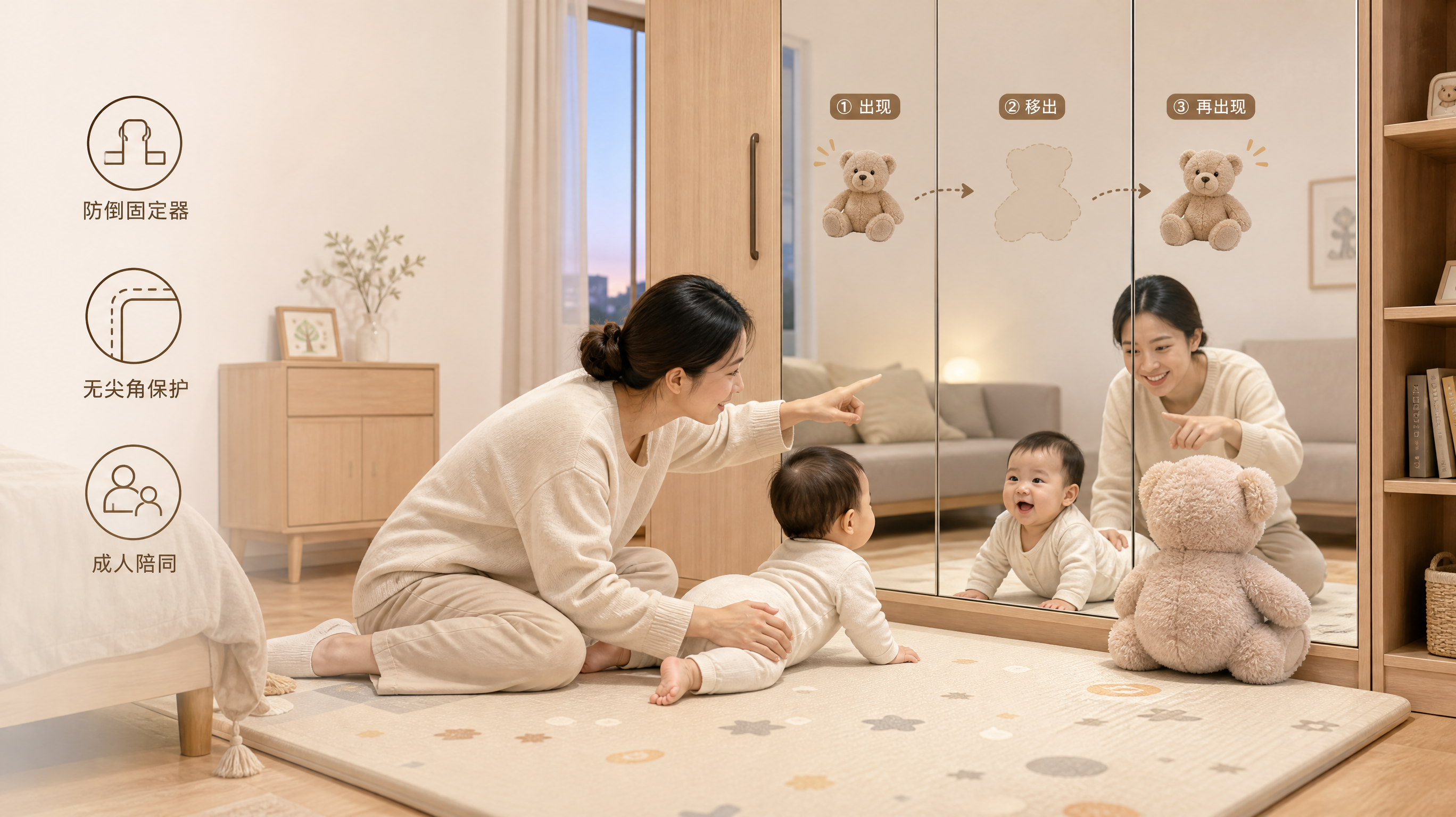 别急着买早教镜：衣柜镜3步陪玩，宝宝更安静更会看