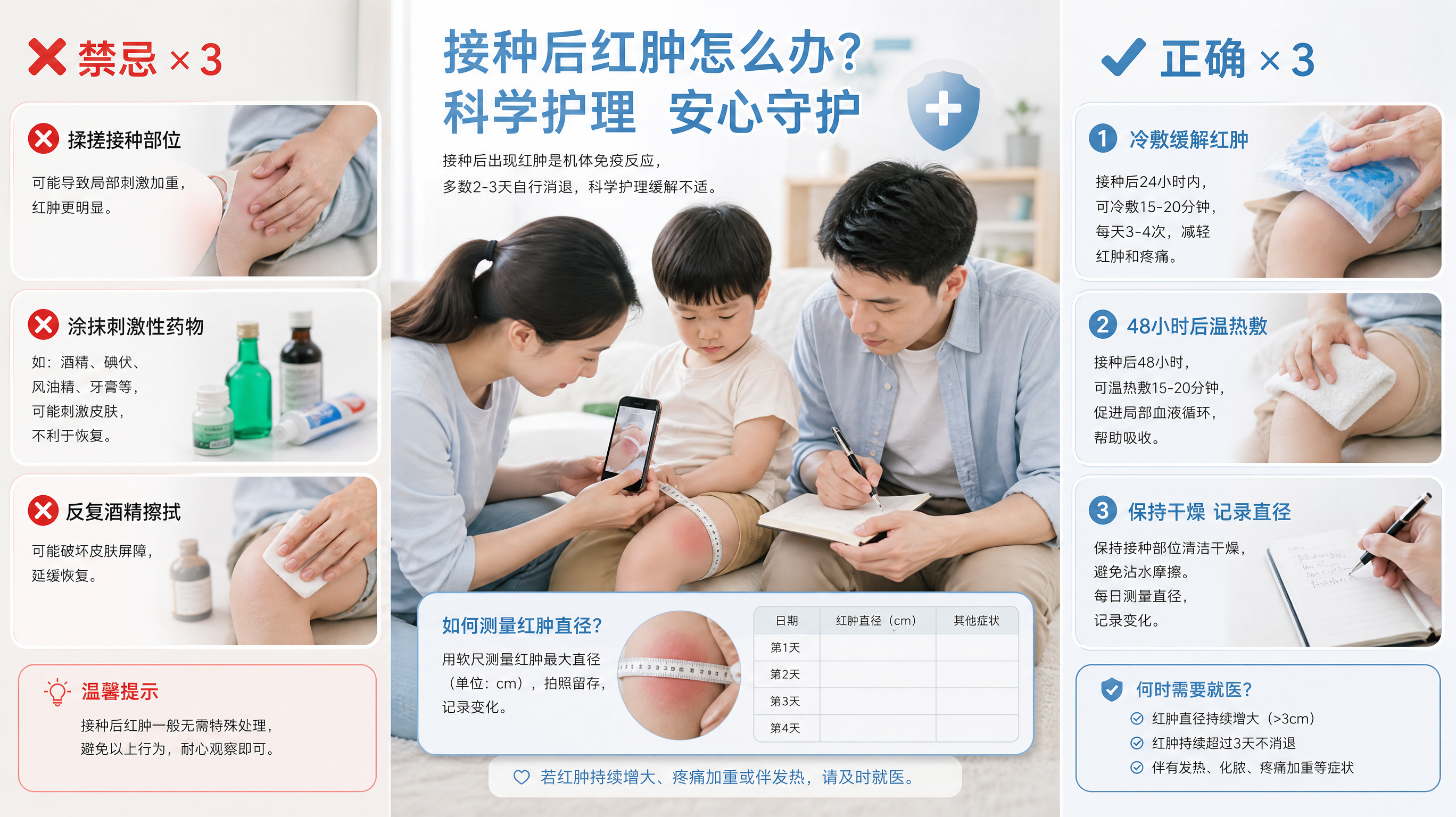接种后硬结红肿别揉：冷敷热敷这样做才对