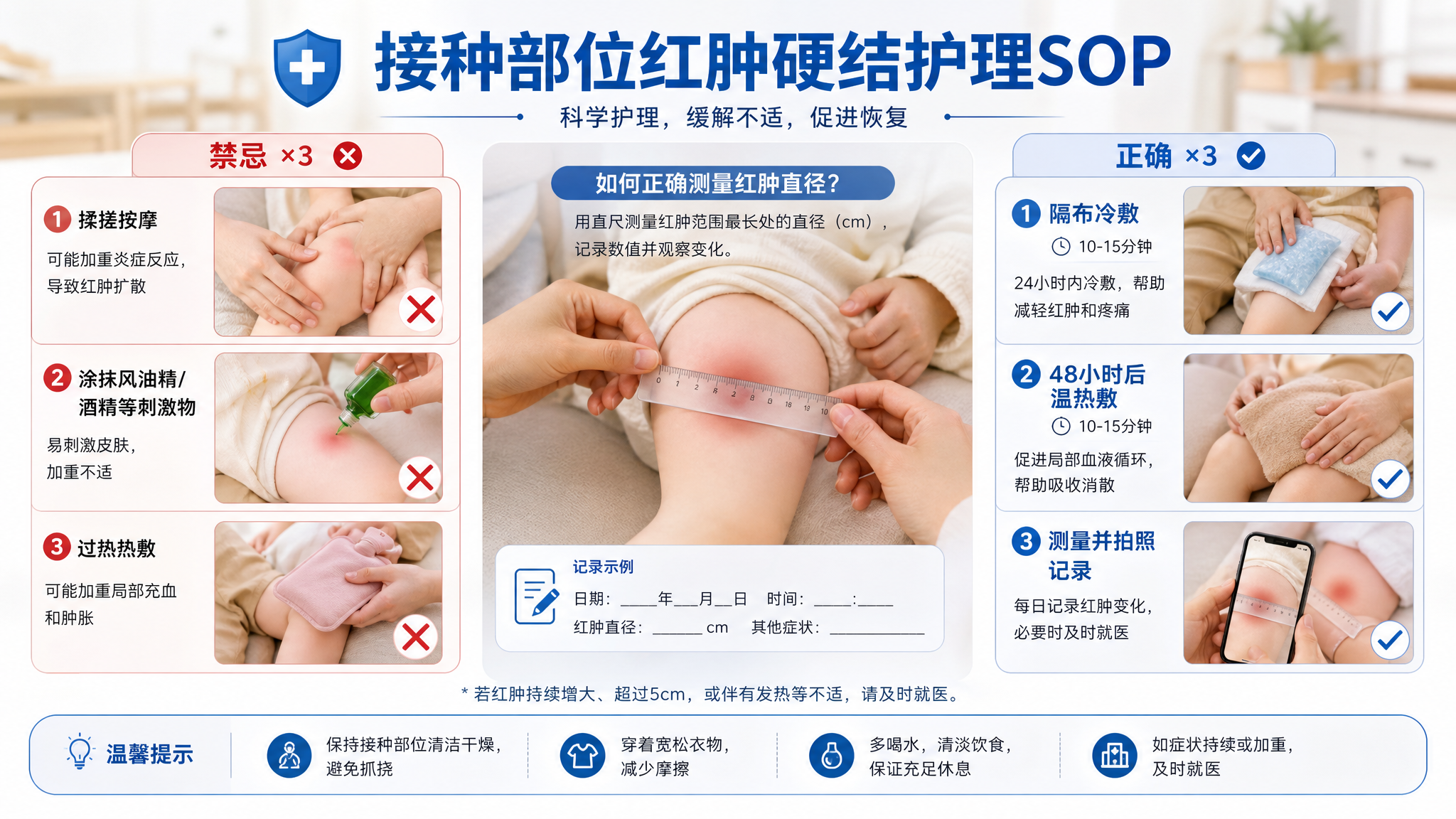 接种后硬结红肿别揉：冷敷热敷正确时机