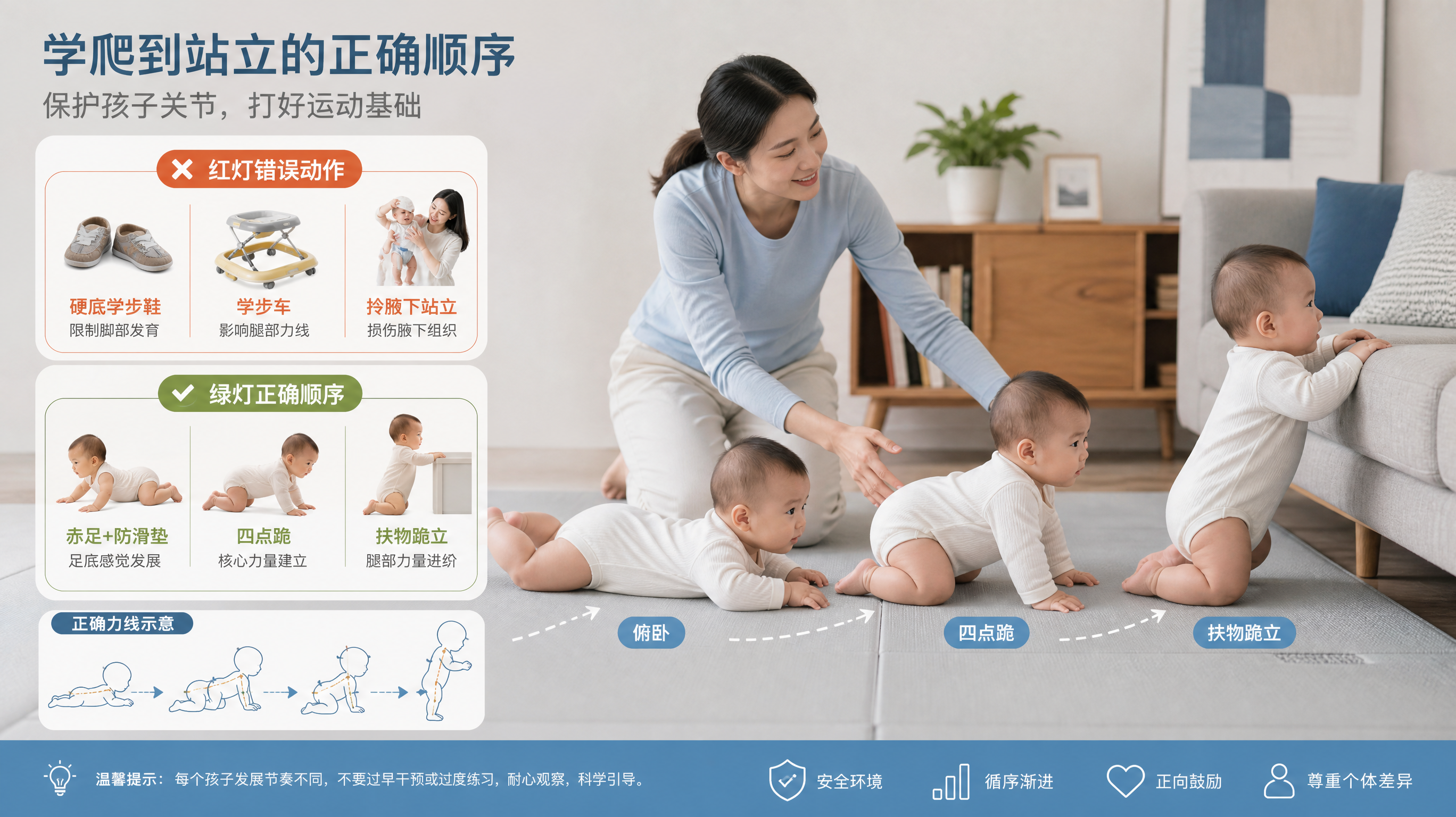 0-1岁发育红线：6月前别硬坐，8月前别练站