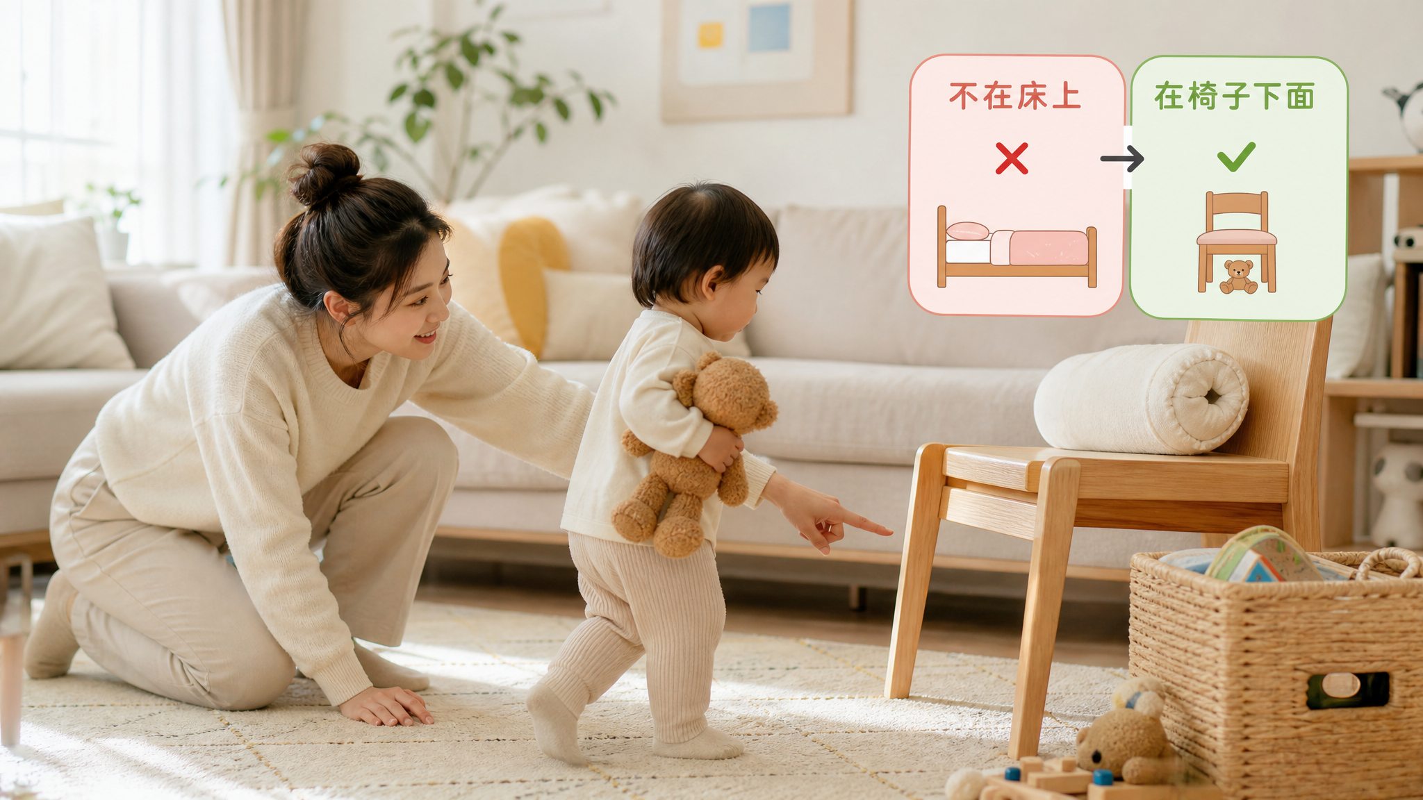 玩具找不到别急着帮：1-3岁用“不在…在…”练逻辑