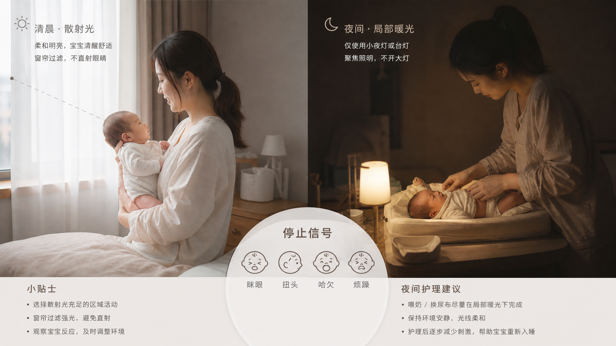 0-100天别用灯“灌光”：晨光+暖光稳住昼夜节律