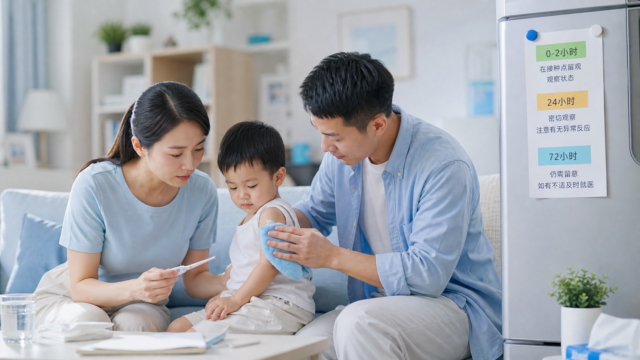 打完疫苗孩子发烧红肿？按这张24-72小时护理时间轴做
