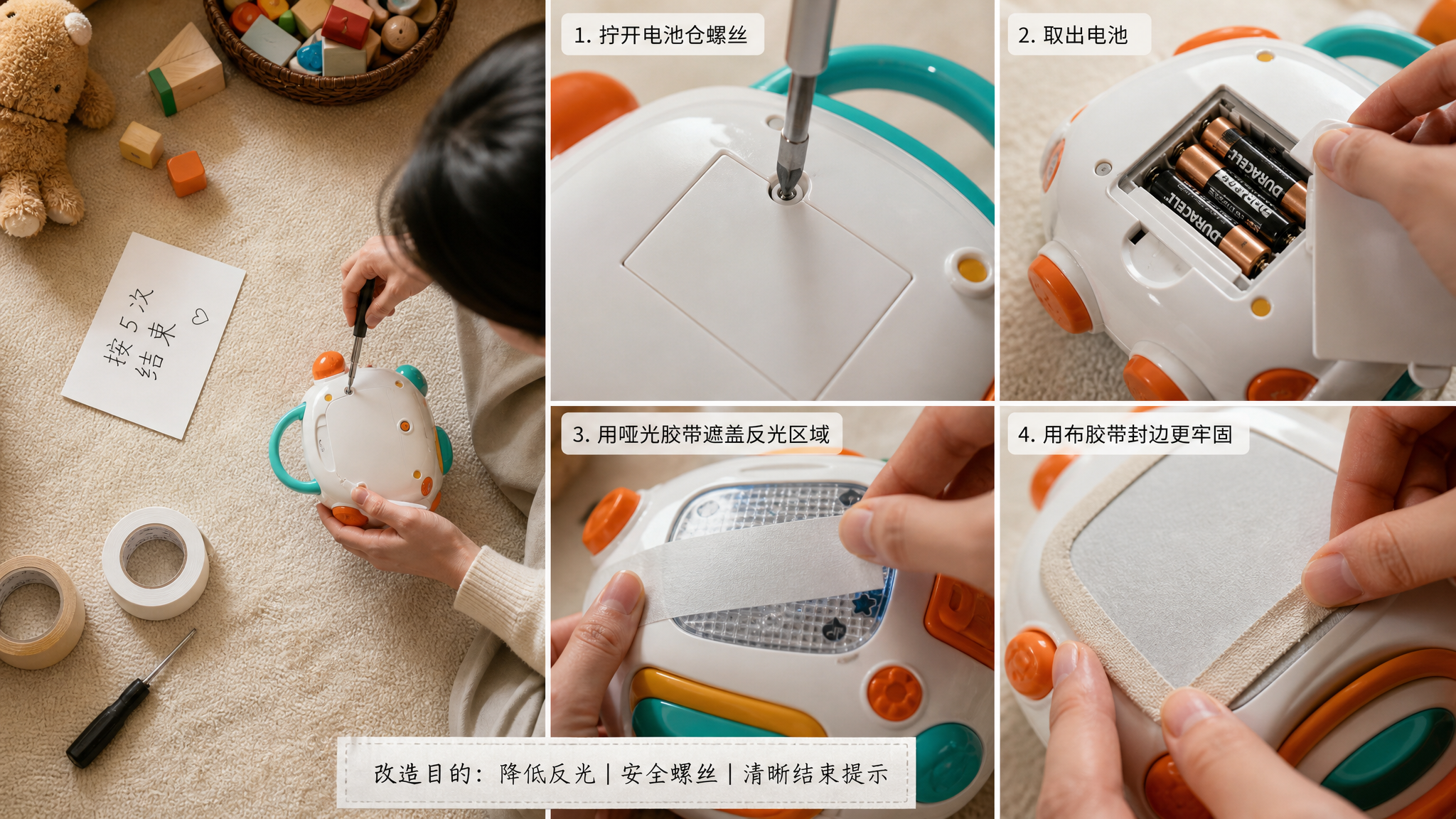 只改一件声光电玩具：立刻安静一半
