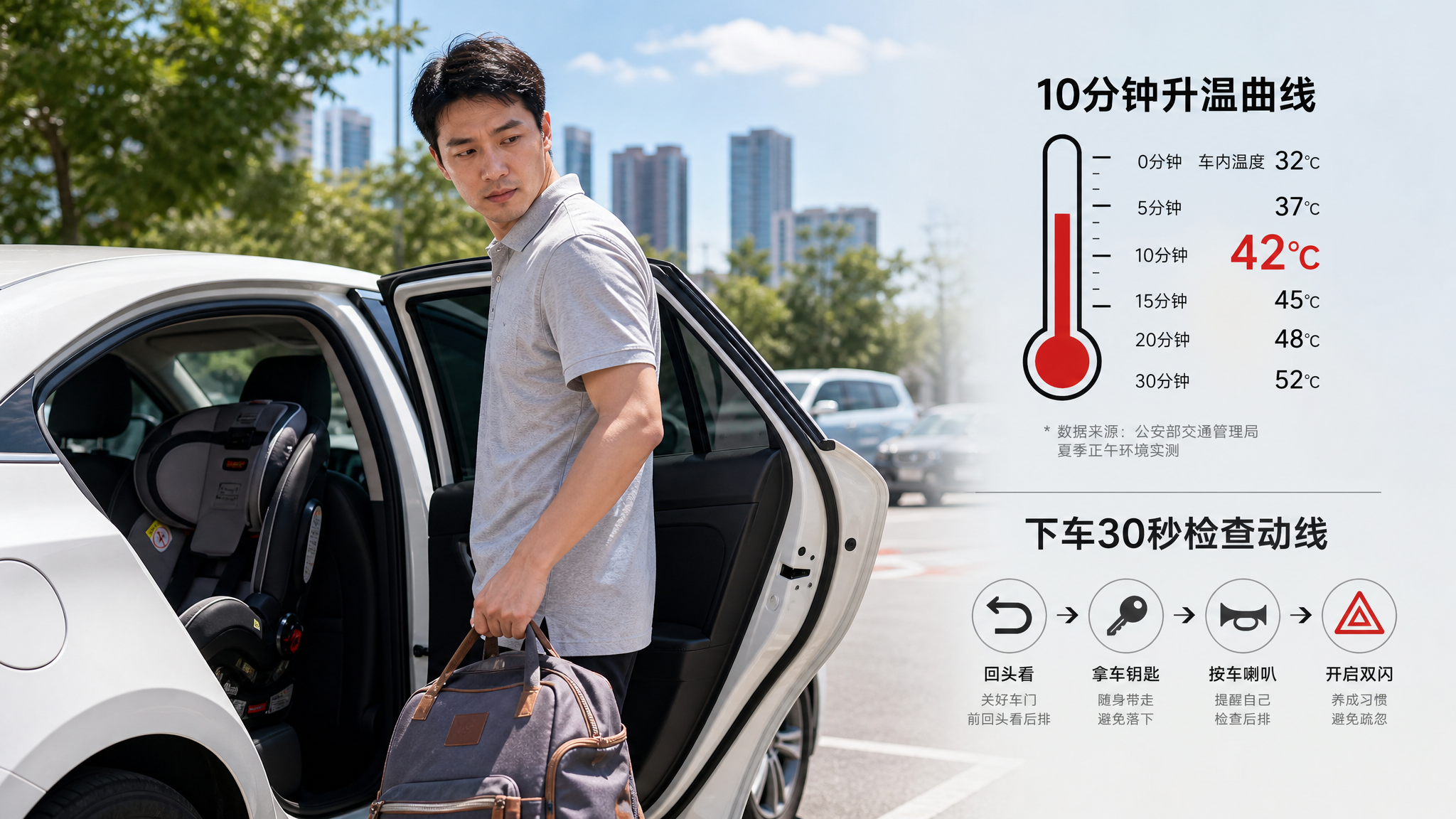 下车30秒回头检查：夏天别让孩子困在热车里