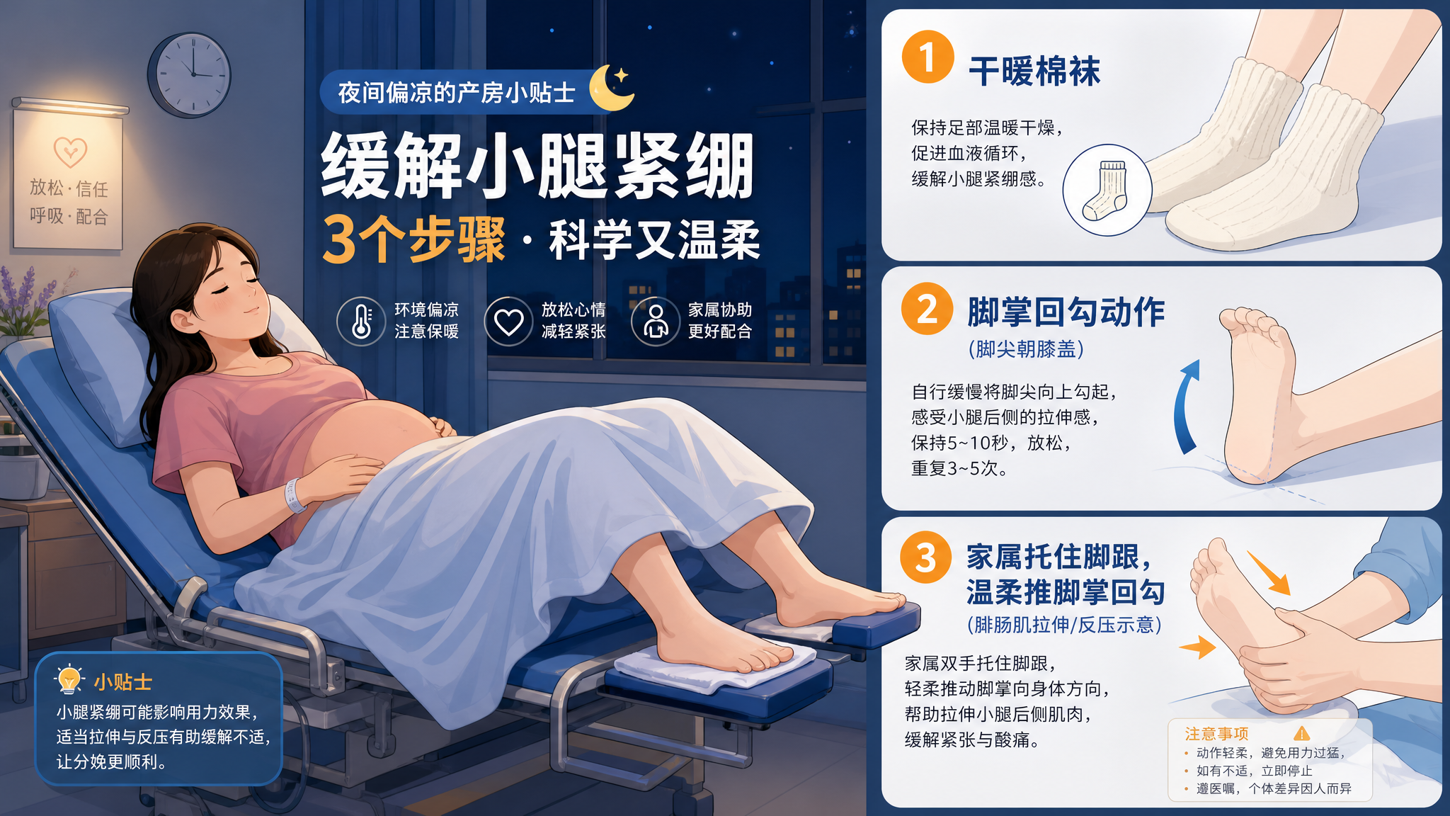 产房脚一冷就抽筋？这套保暖+止抽筋动作救急