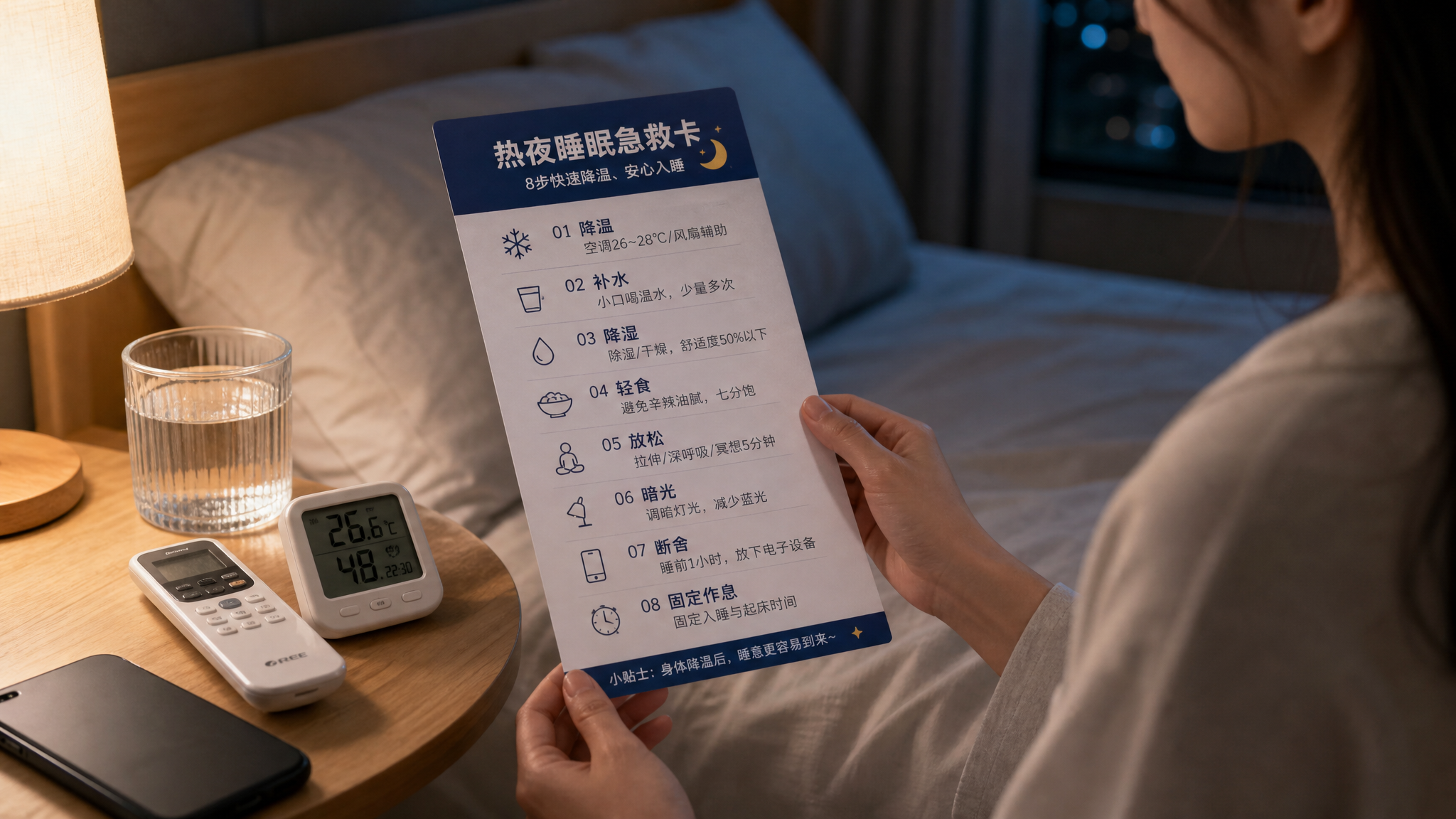 促排期热夜失眠别硬扛：降温助眠SOP+用药安全分层