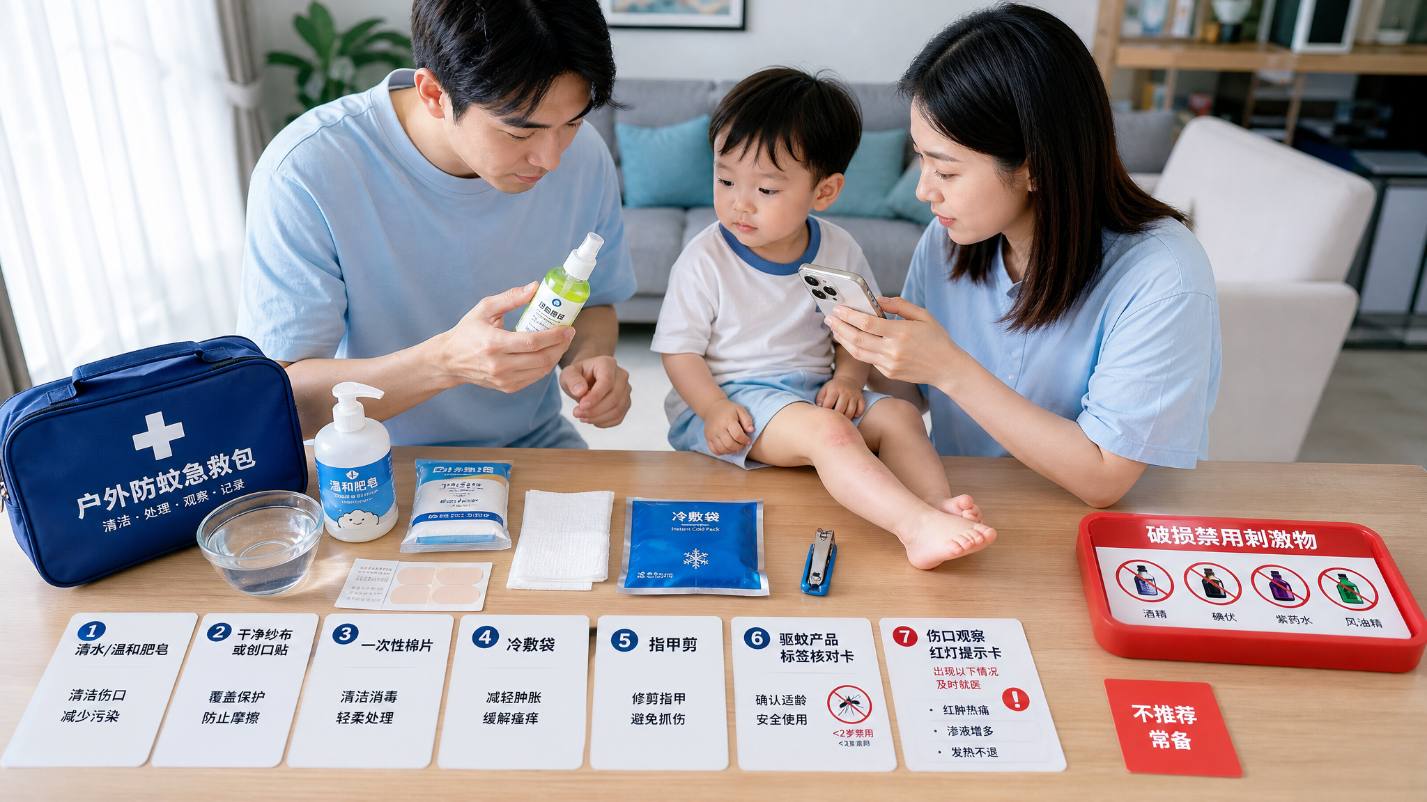 蚊子包抓破别涂花露水：4步急救+感染红灯