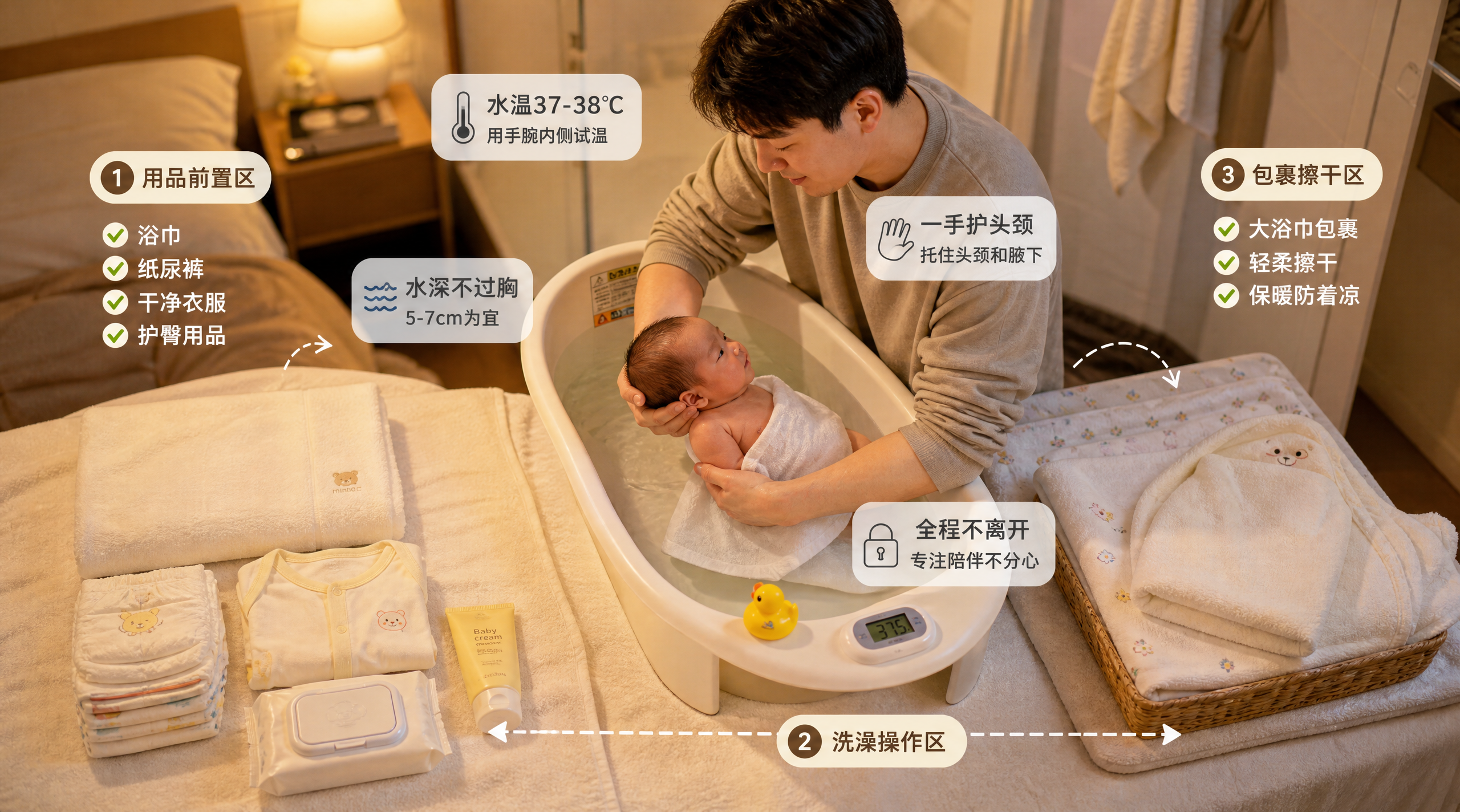 新生儿洗澡最危险的不是水深，是你转身那几秒