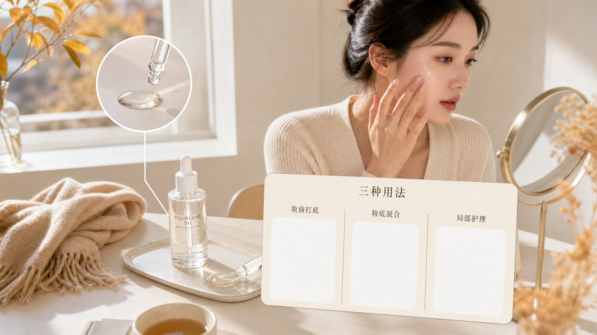 初秋起皮别猛叠面霜：角鲨烷1滴的3种用法