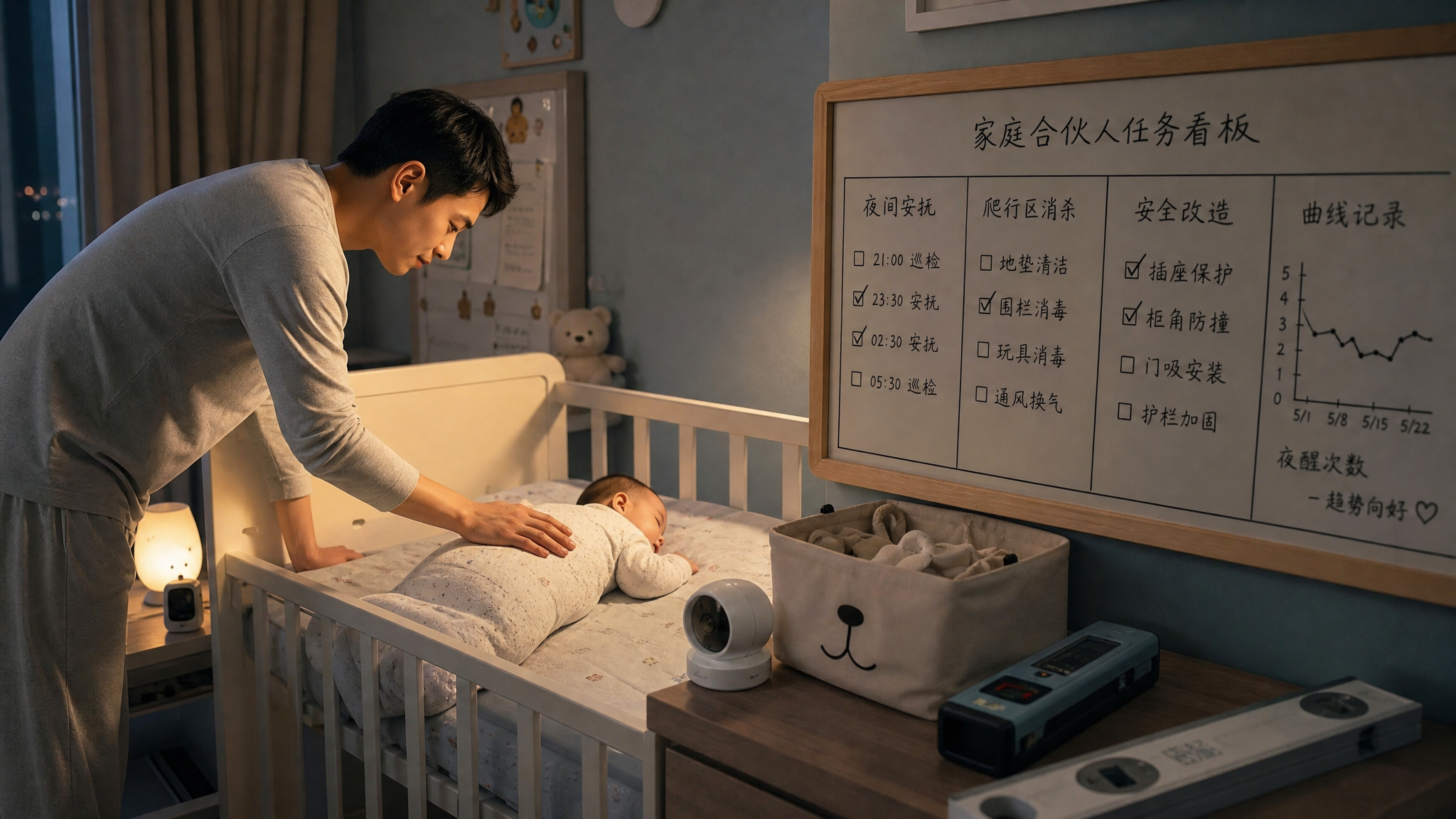 本周新手爸爸必做3件事：夜醒不抱哄、爬行区排雷、曲线周记录