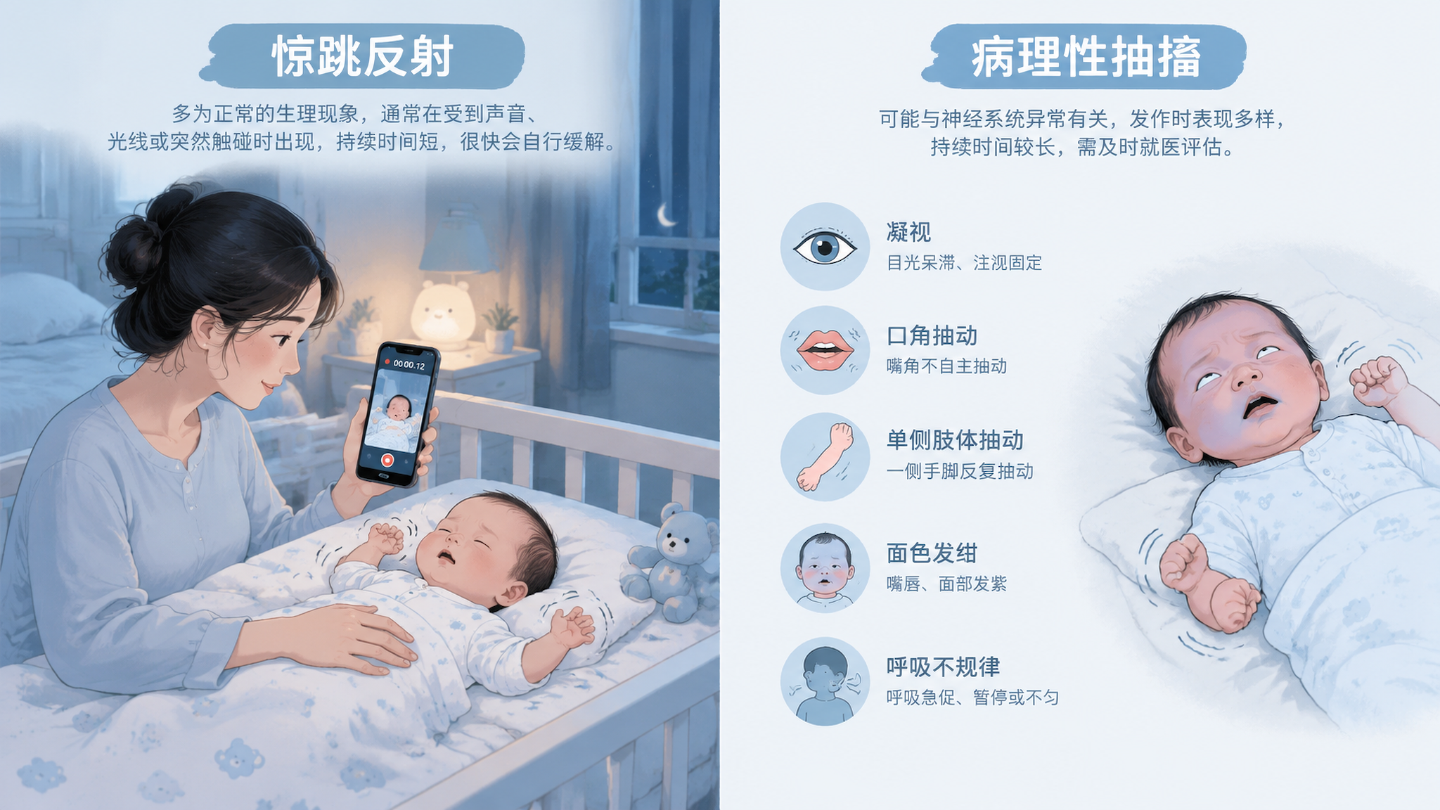 宝宝突然发直发抖：惊跳还是抽搐？4步先保命
