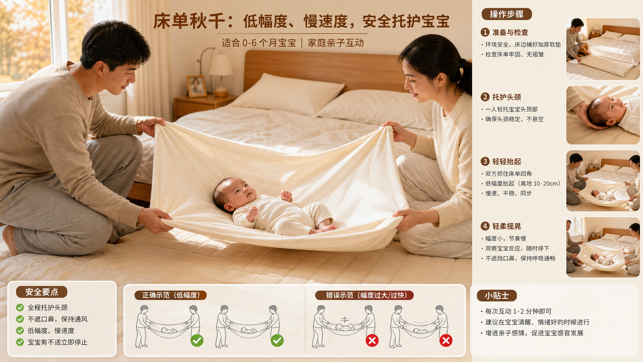 0-6月床单秋千怎么荡才安全？幅度、时长、托头颈一次说清