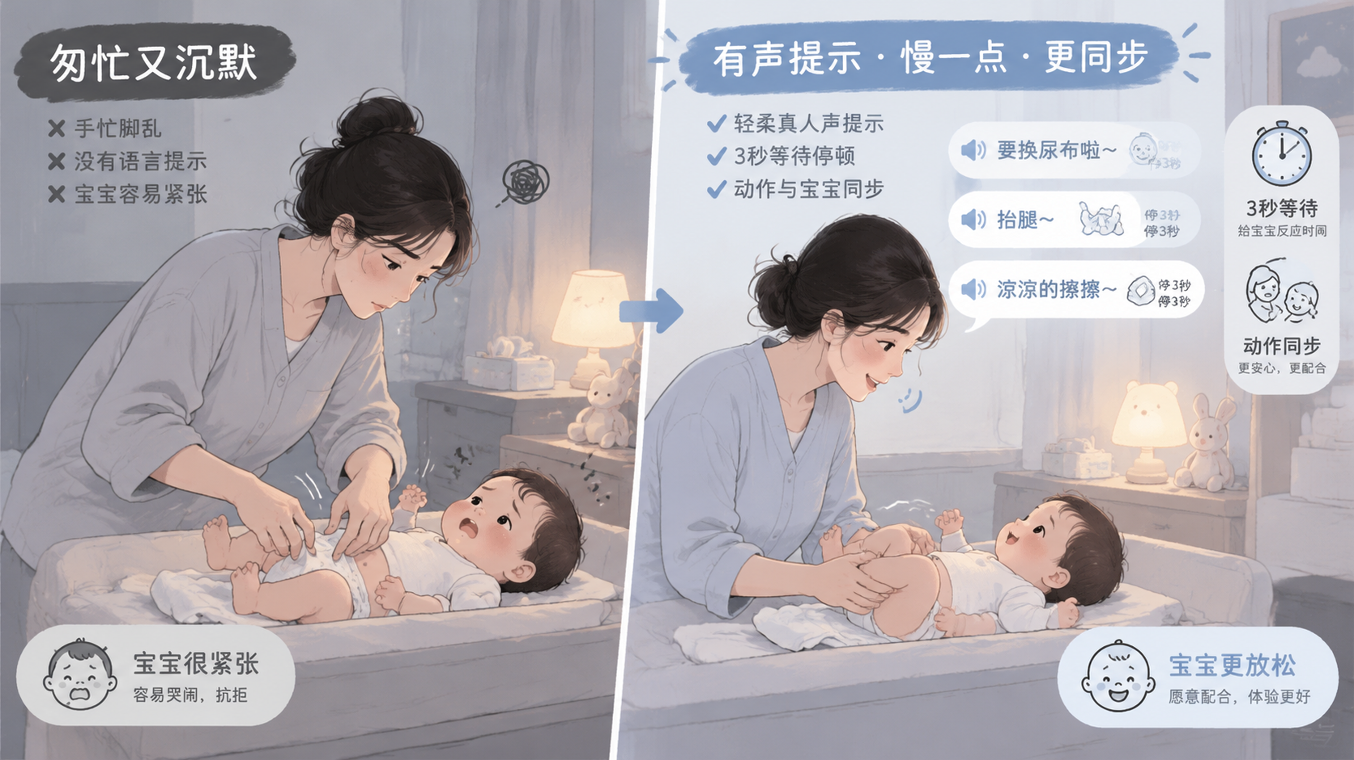换尿布别沉默：3句提示语+每步等3秒就够了