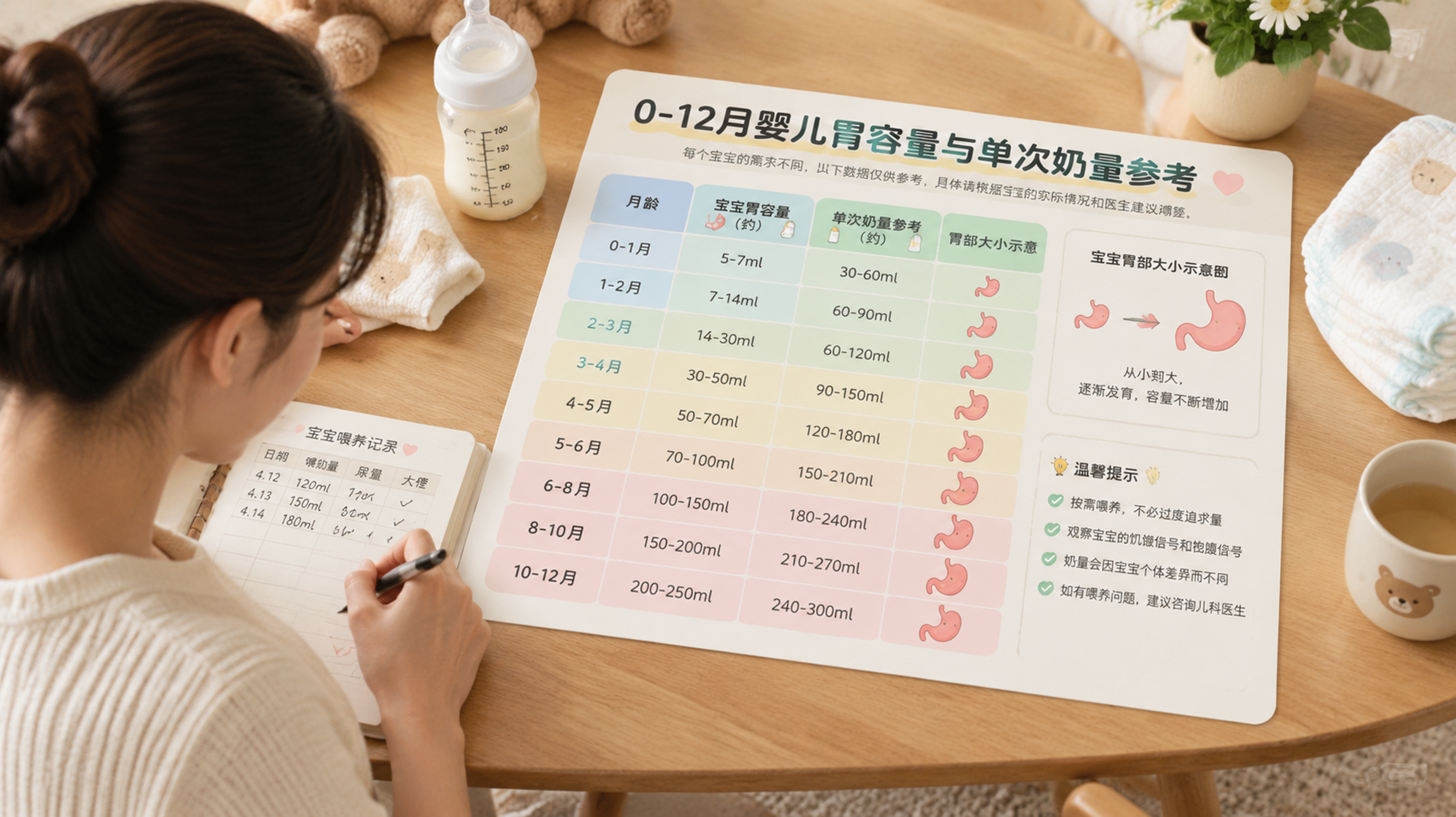 别按刻度灌奶了：0-12月胃容量表和停奶信号