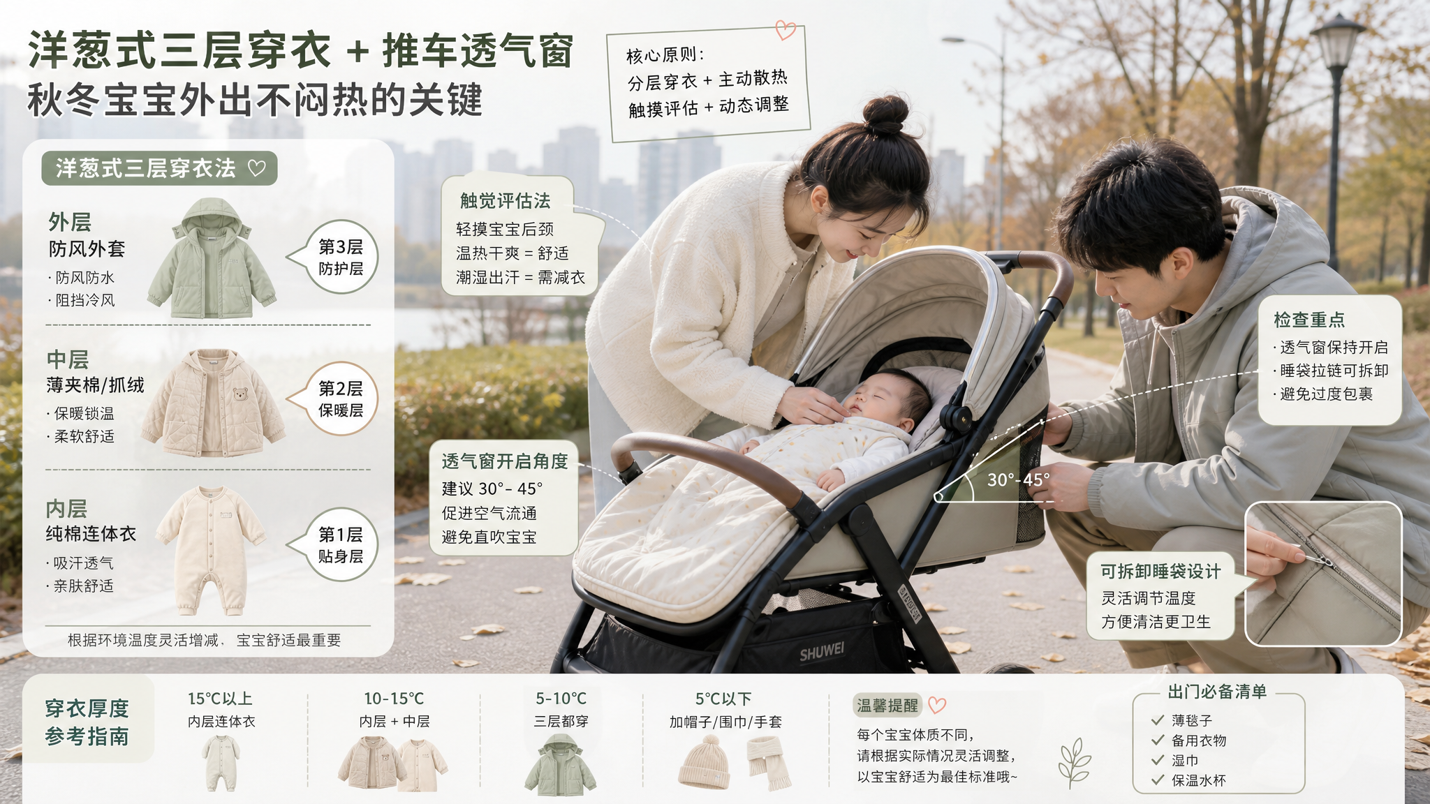 温差10℃带新生儿出门：摸后颈别摸手脚，推车别封死