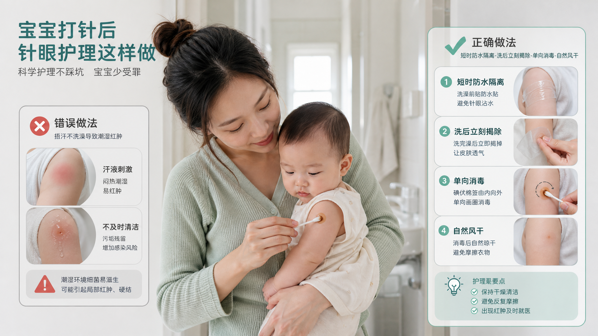 疫苗后针眼红肿别捂汗：夏天洗澡防水消毒SOP