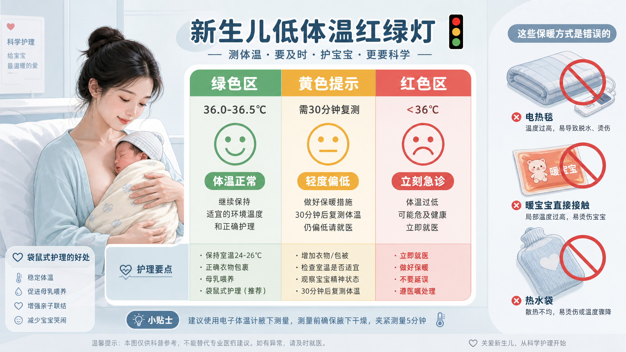 宝宝体温35.8℃别捂汗：低体温复温红线一张卡