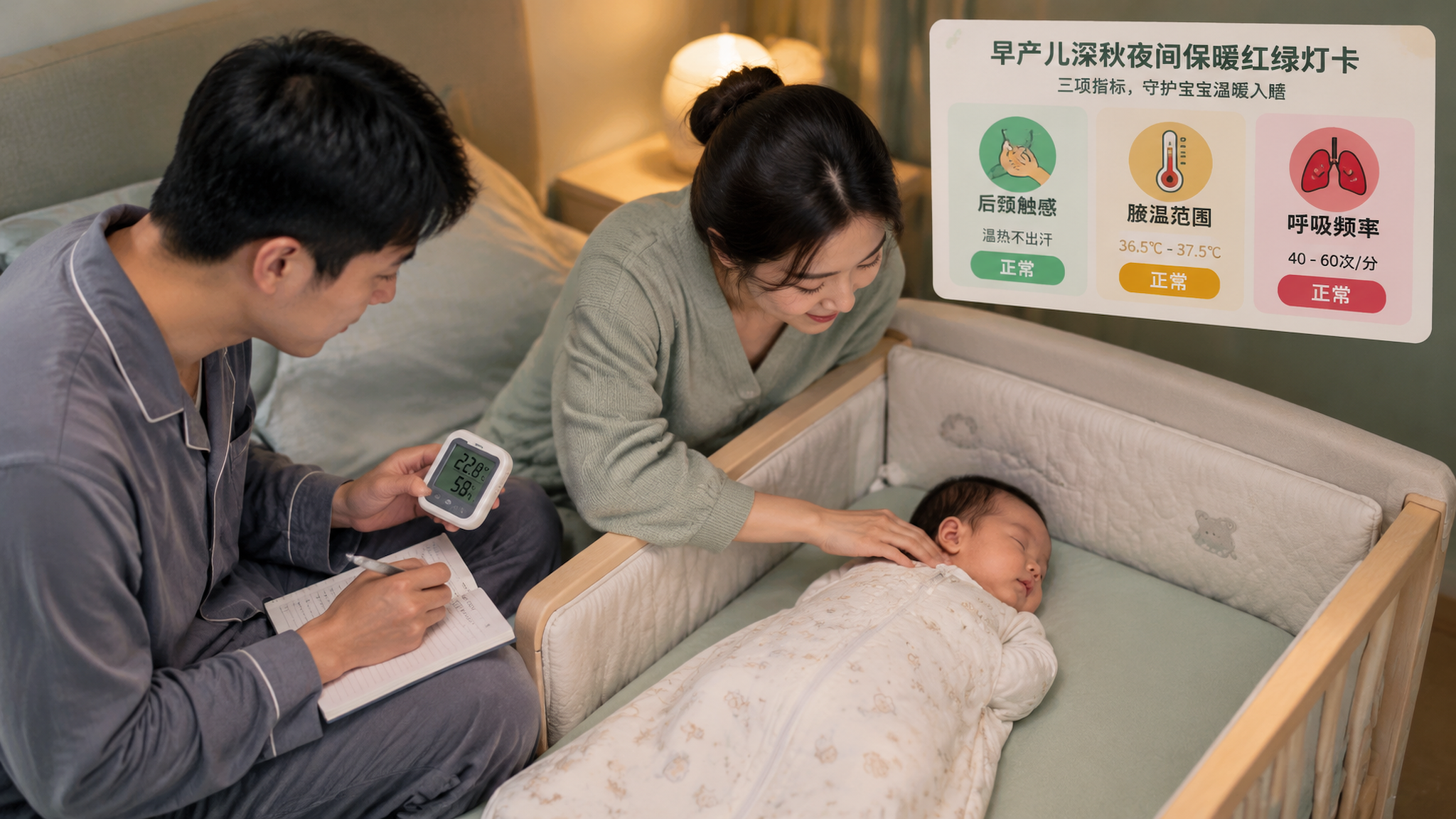 早产儿深秋夜里别靠手脚判断冷热：后颈+腋温红绿灯