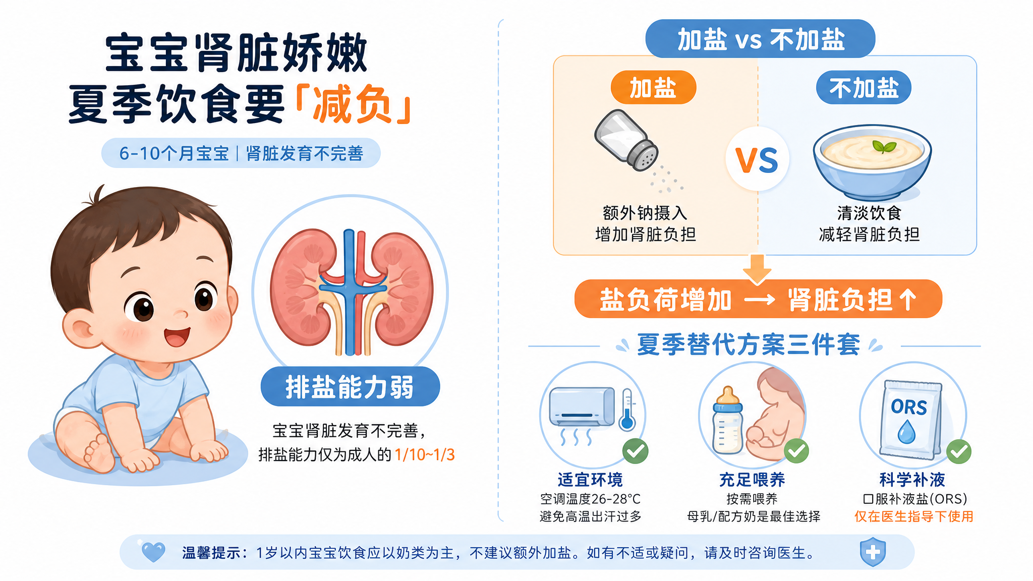 夏天娃出汗多要补盐？一岁内别加盐的硬核理由