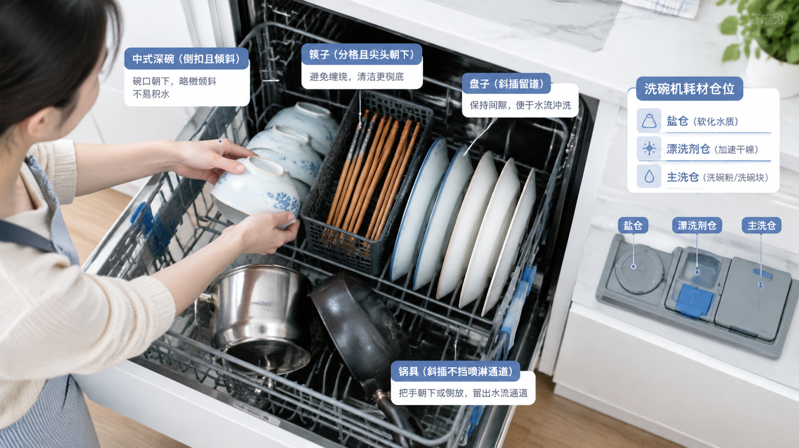 洗碗机洗不干净？先把深碗筷子这样放对