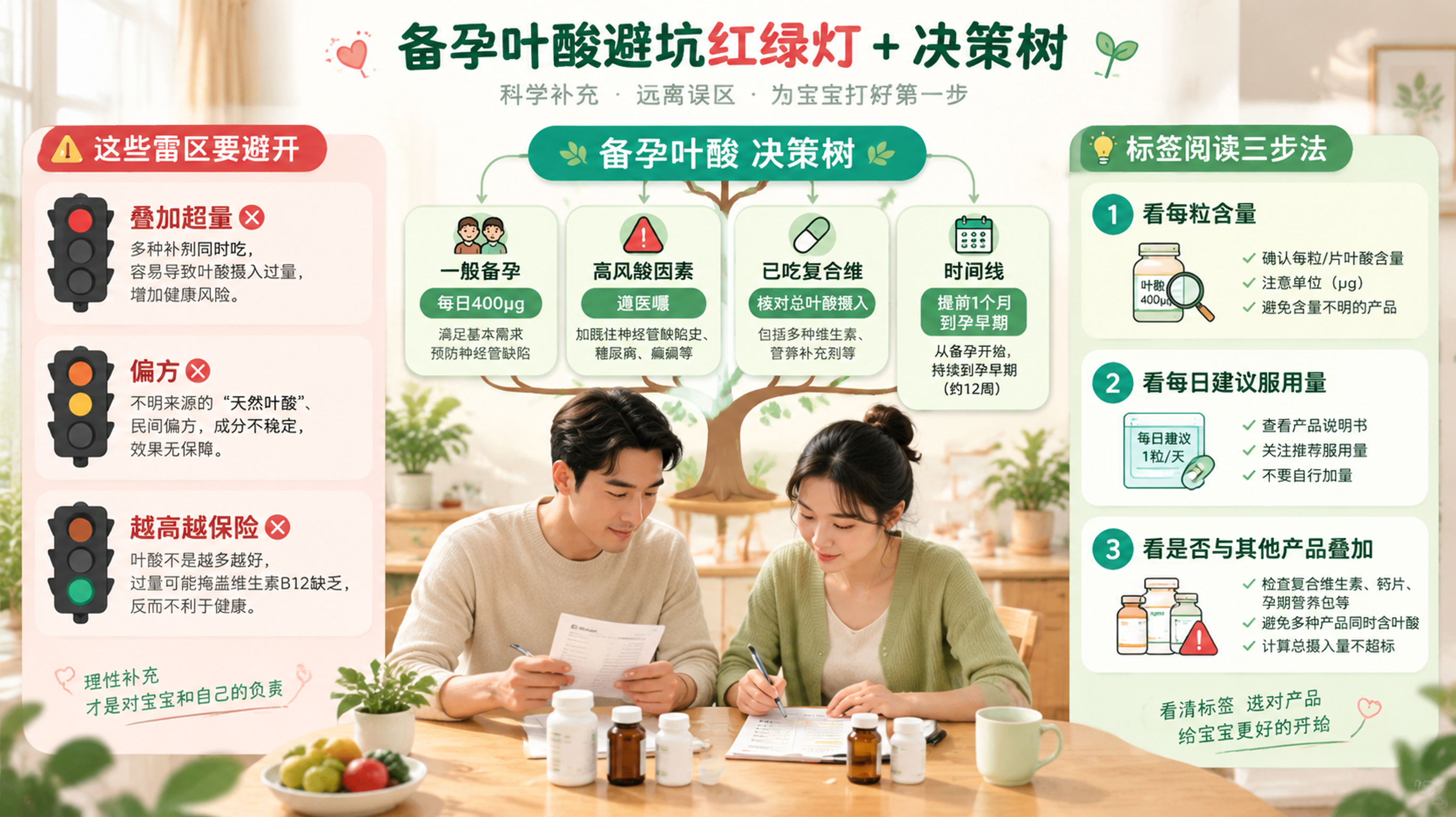 备孕叶酸怎么选不交智商税：400µg、开始时间、叠加超量一次理清
