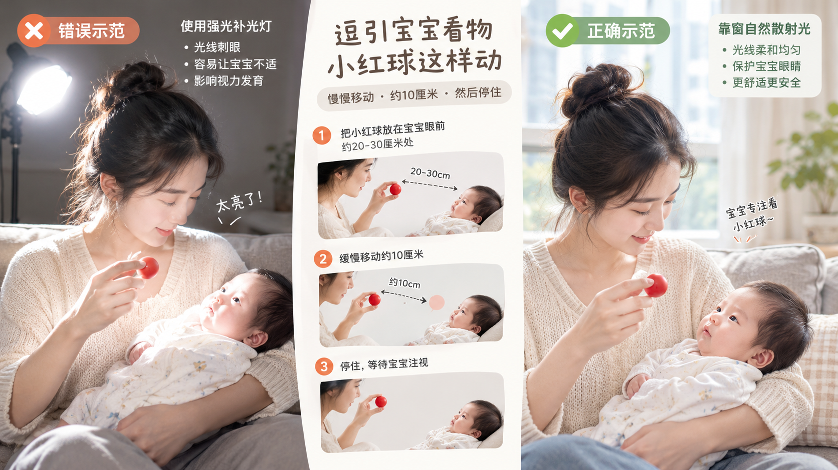 中国年轻妈妈在家中靠窗的客厅,清晨柔和散射自然光照入,妈妈坐在沙发旁怀抱0-3个月中国新生儿,手持一