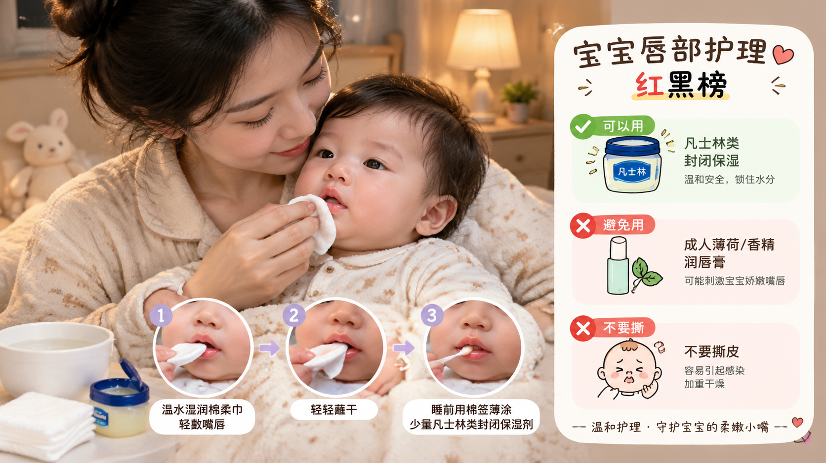 宝宝嘴唇起皮别撕：3步止住越舔越裂